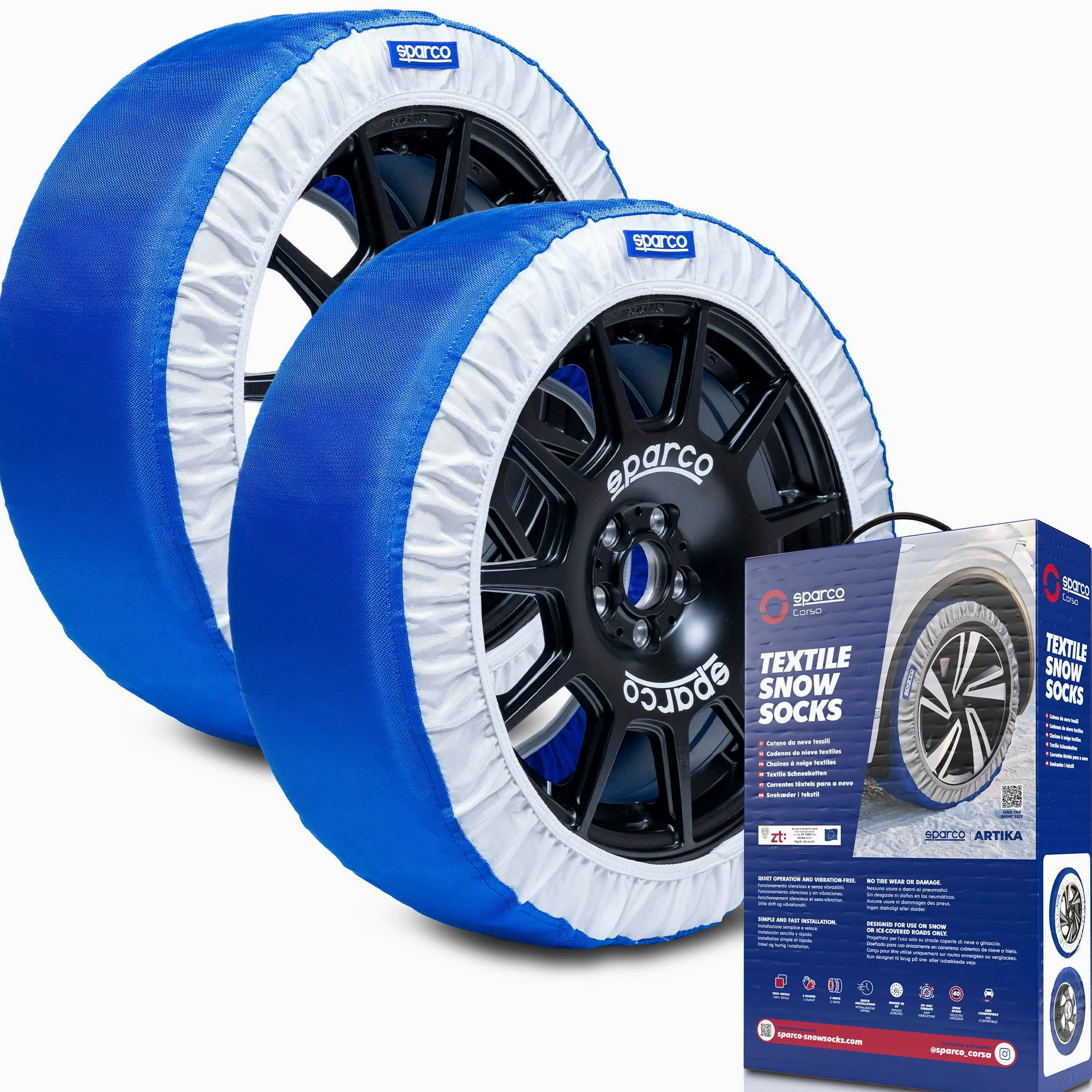 Sparco Cadenas de nieve textiles modelo Artika talla XL. Silenciosas y sin vibraciones. Instalación rápida y sencilla. Homologación EN-16662-1 y ÖNORM V5121. Compatibles con ABS