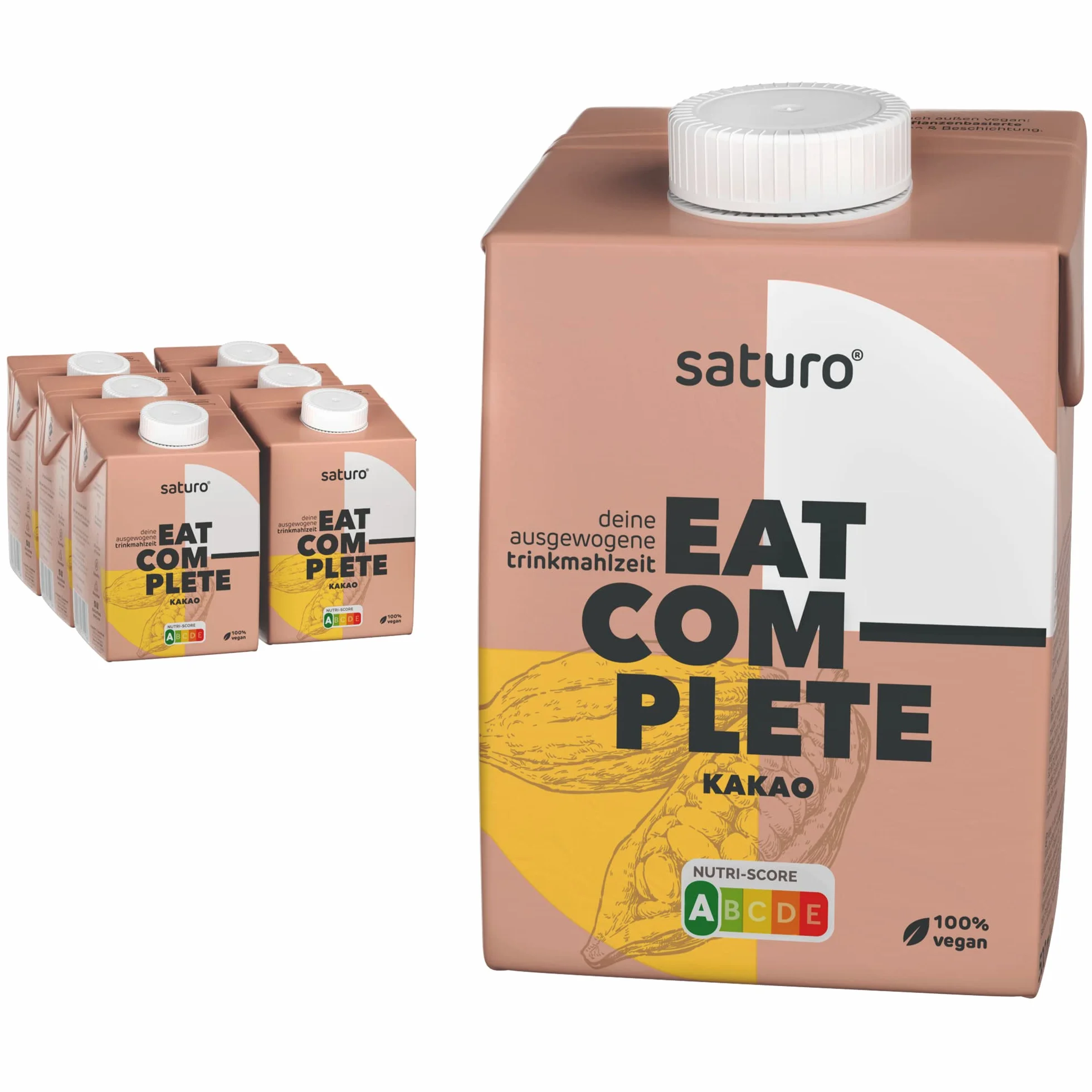Saturo Batido de Chocolate Sustituto de Comida 500kcal Proteínas Vegano 6 x 500 ml