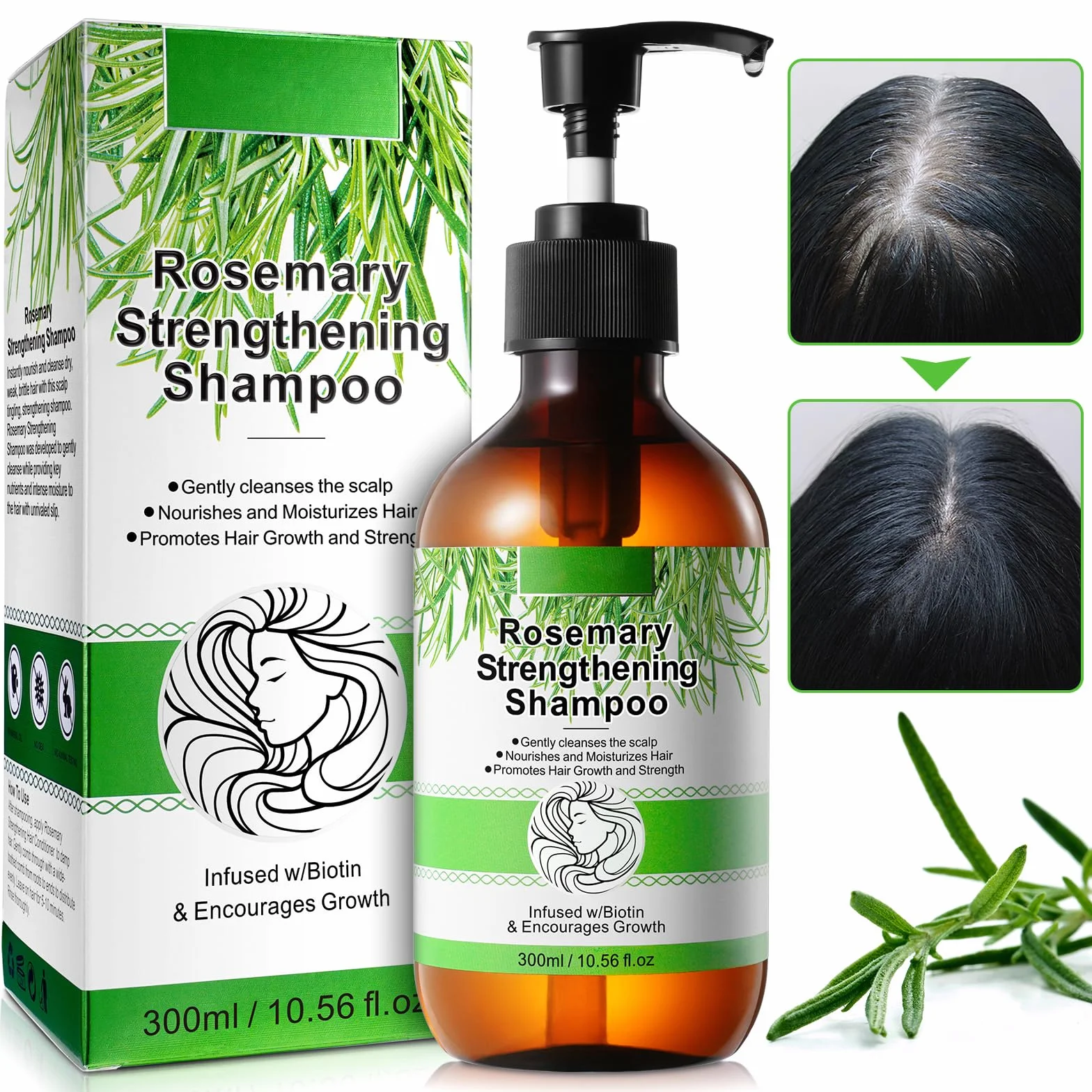 Champú de romero y menta para pérdida de cabello con biotina