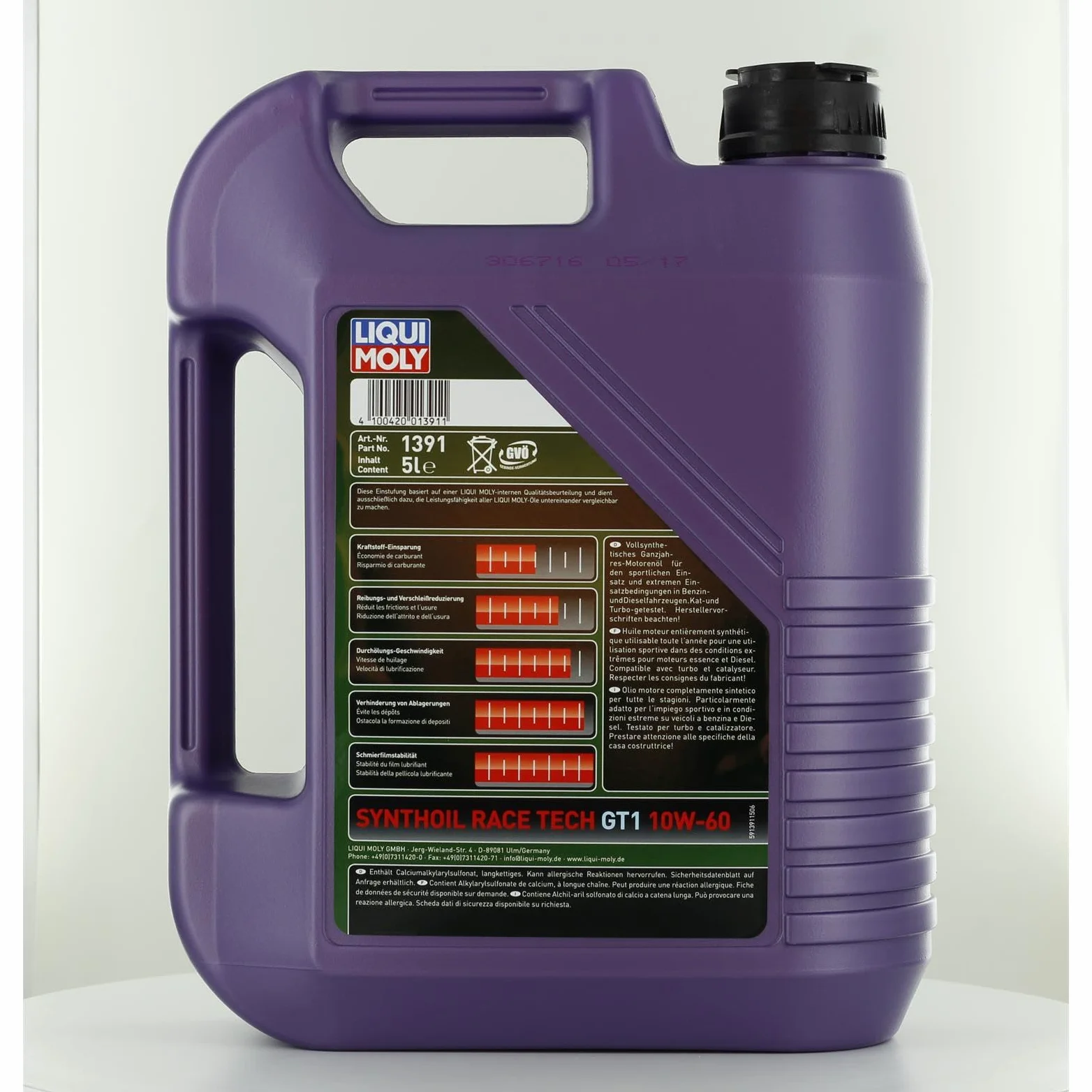 LIQUI MOLY Aceite de motor 10W-60 Synthoil Race Tech Aceite completamente sintético ACEA A3/B4 API SN GT1 5L Compatible con NISSAN Qashqai II J11, J11, RENAULT Megane 3 Grandtour KZ0/1, MITSUBISHI | 1391 / 8909, Synthoil Race Tech GT1 10W-60