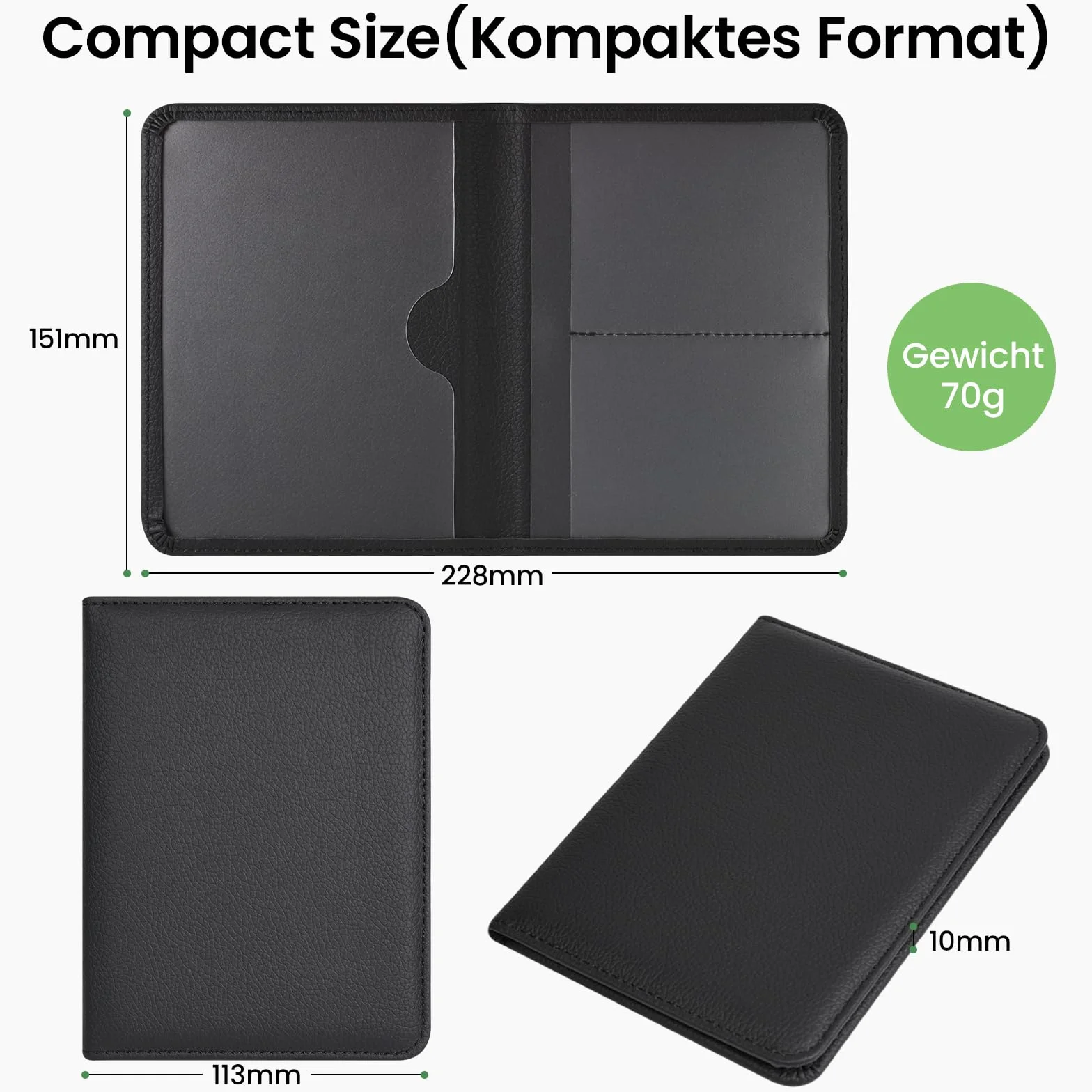 RSAquar Porta Documentos para Coche – Funda Compacta de PU para Registro del Vehículo, Seguro y Permiso de Conducir – Organizador para Guantera (Negro)
