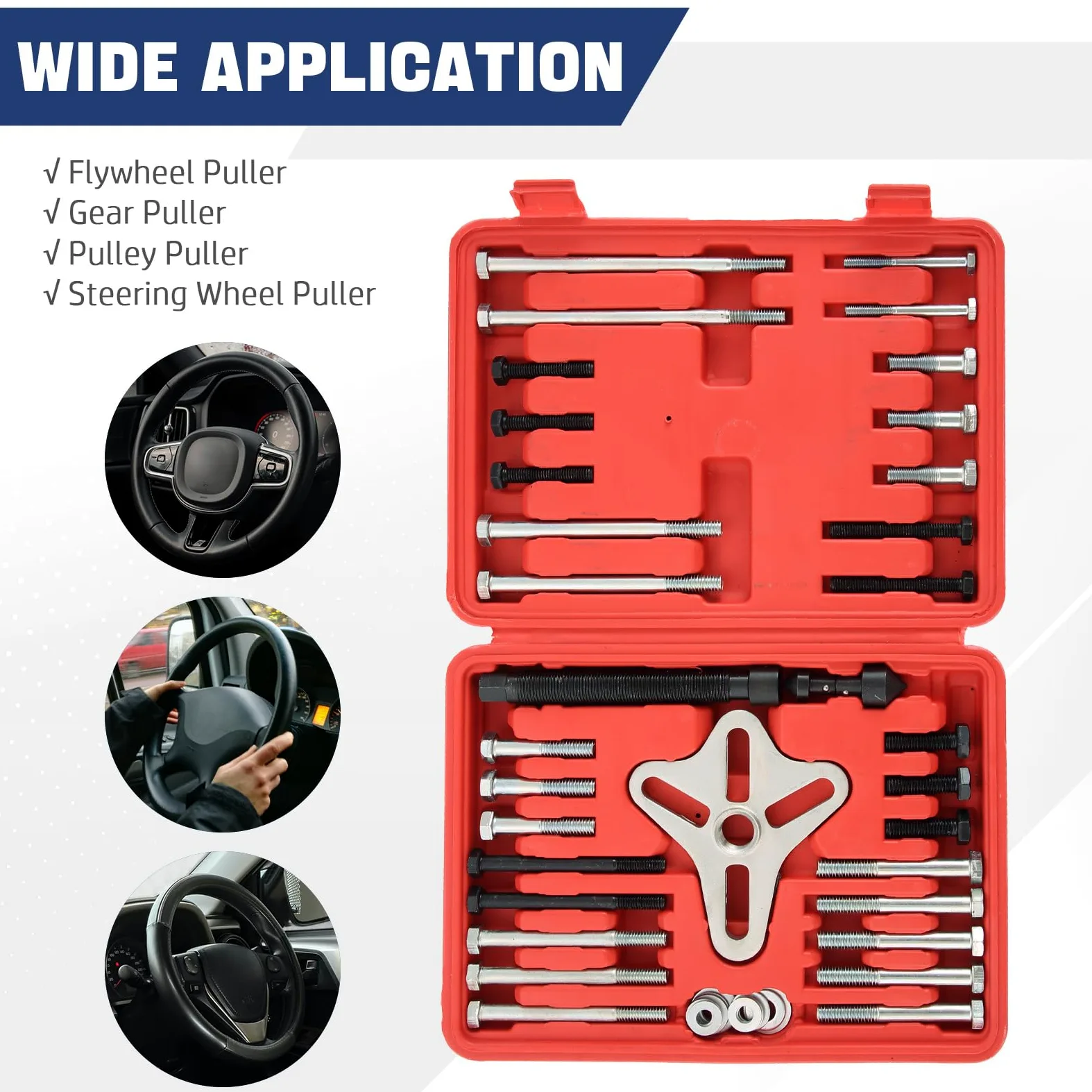 Juego de extractor de equilibrador armónico de 46 piezas, kit de extractor de volante, extractor de polea de cigüeñal, poleas y engranajes de cigüeñal para la mayoría de automóviles, camionetas, SU