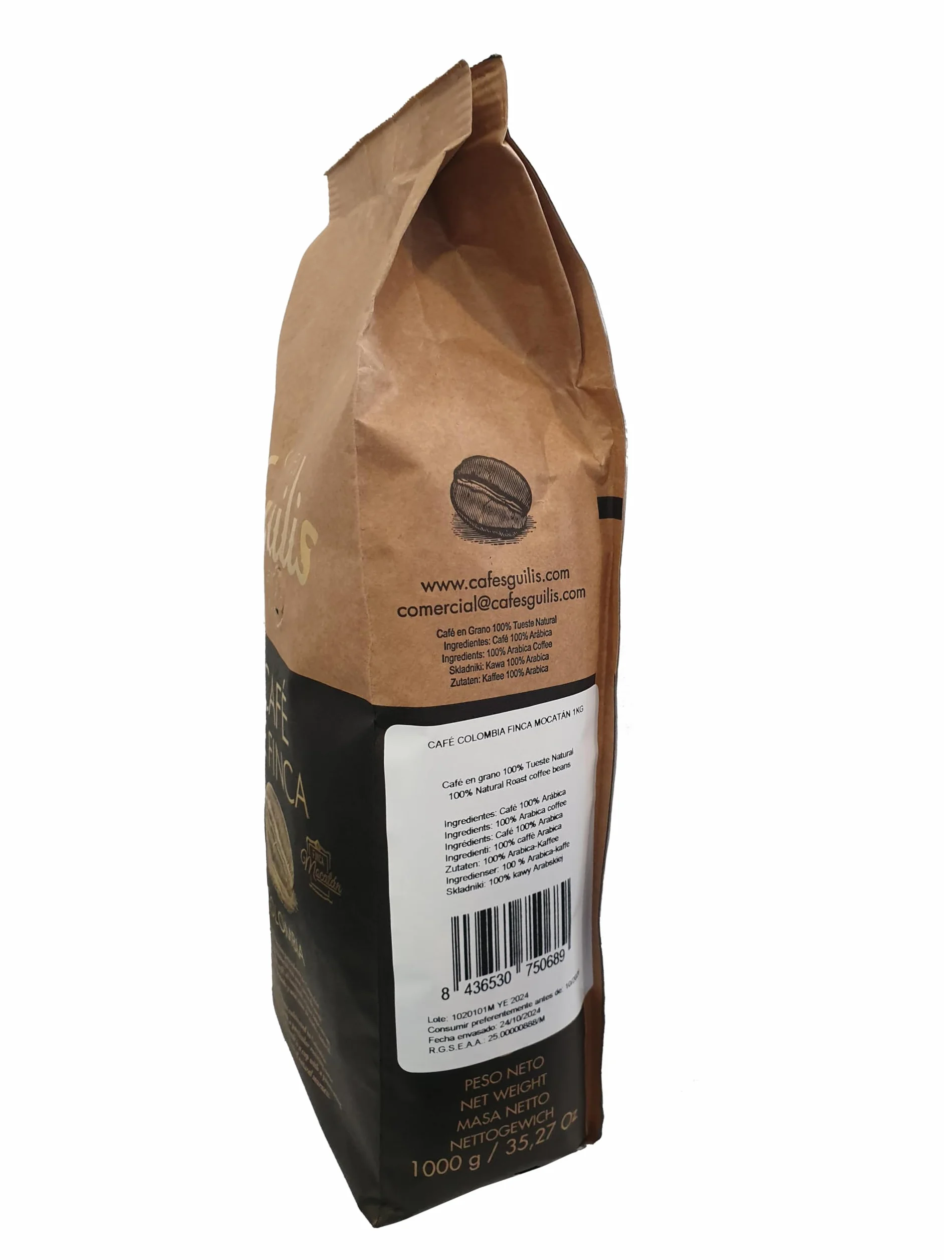 CAFES GUILIS DESDE 1928 Café Colombiano en Grano 100% Arábica Tueste Natural Finca Mocatán 1kg