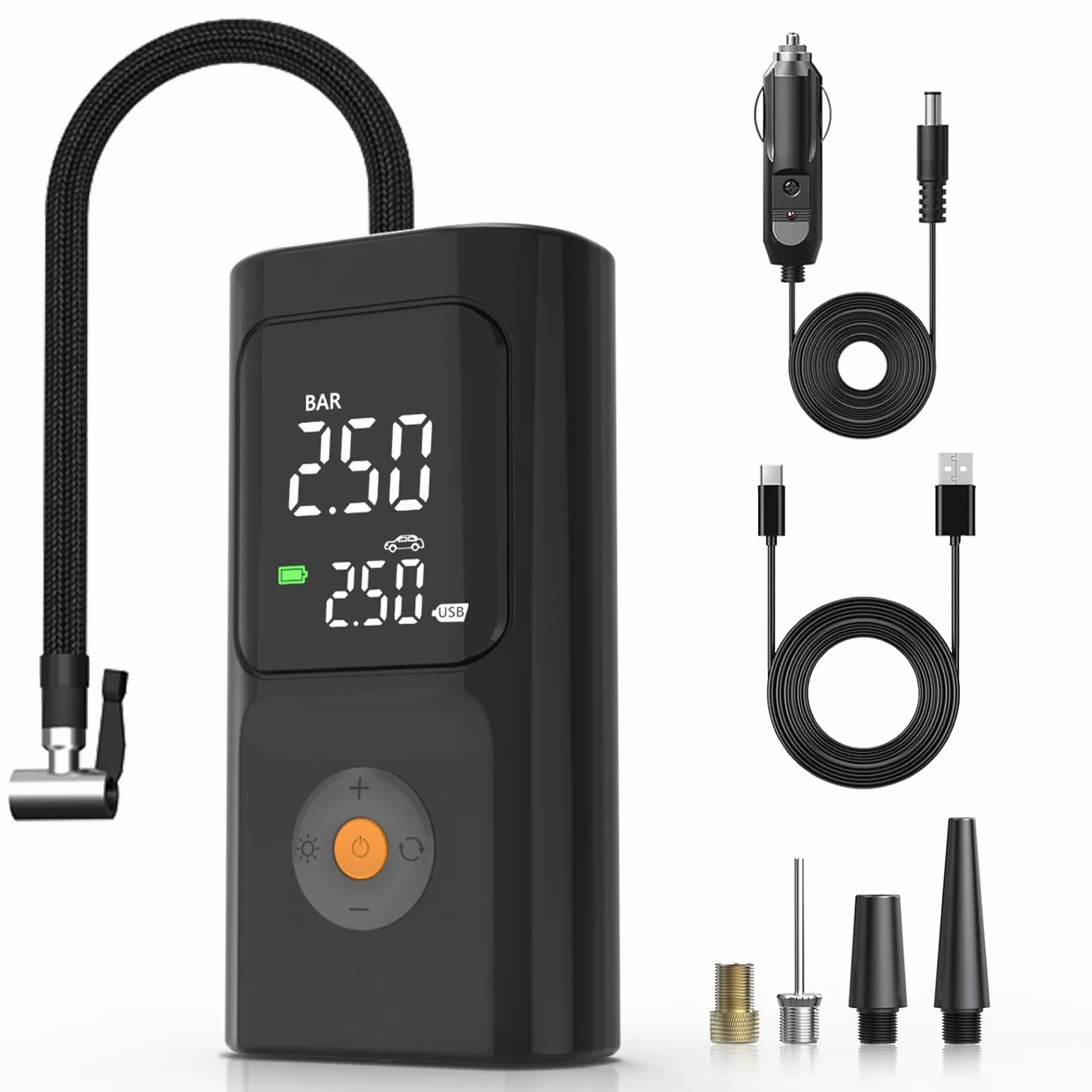 PARDUS Compresor de aire portátil para neumáticos, bomba de aire de 150 PSI para neumáticos de coche con manómetro digital, bomba de neumáticos de bicicleta con luz LED y función de parada