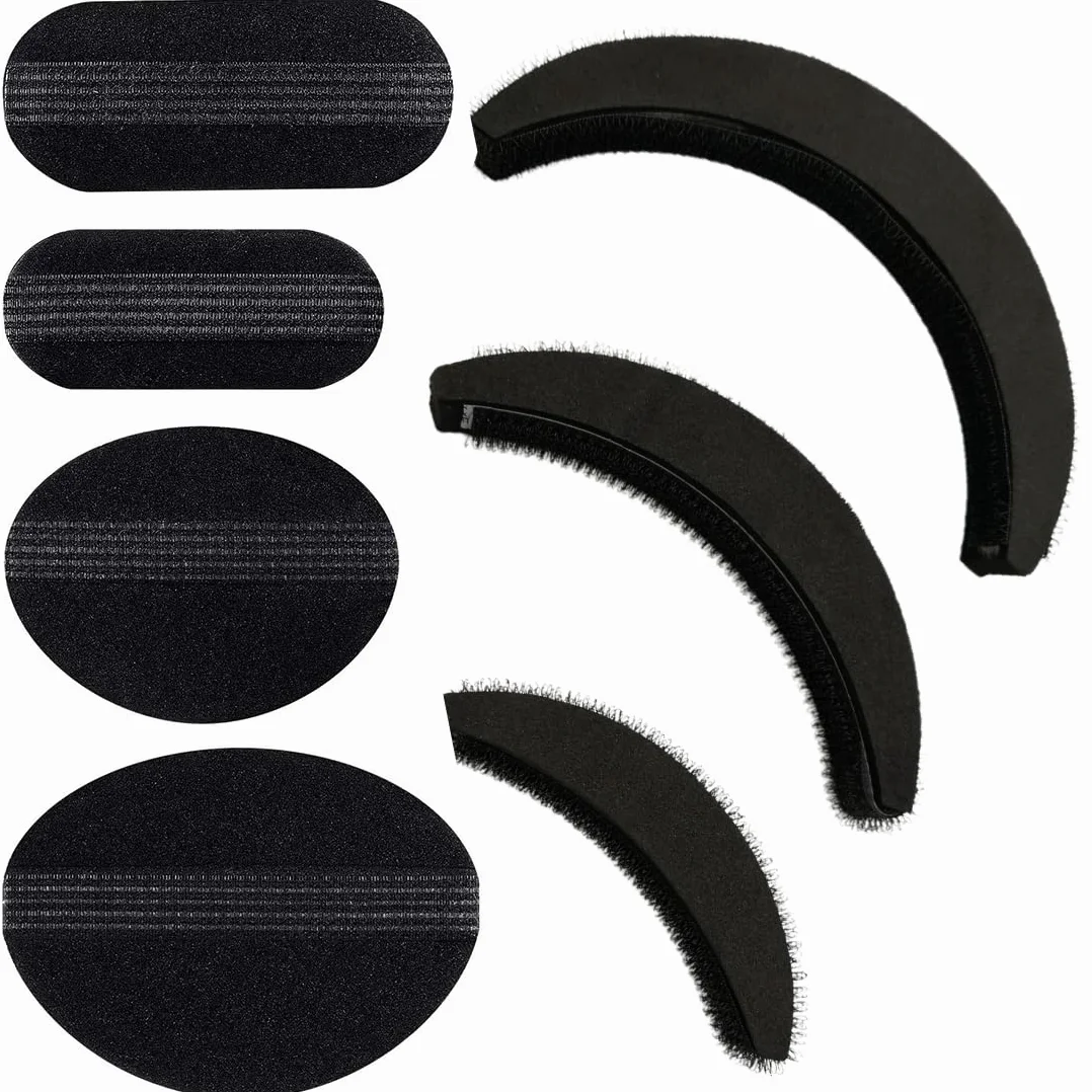 Conjunto de 7 Piezas Base de Aumento de Volumen de Cabello Herramienta Trenzado de Inserción de Cabello Bollos de Esponja Negro