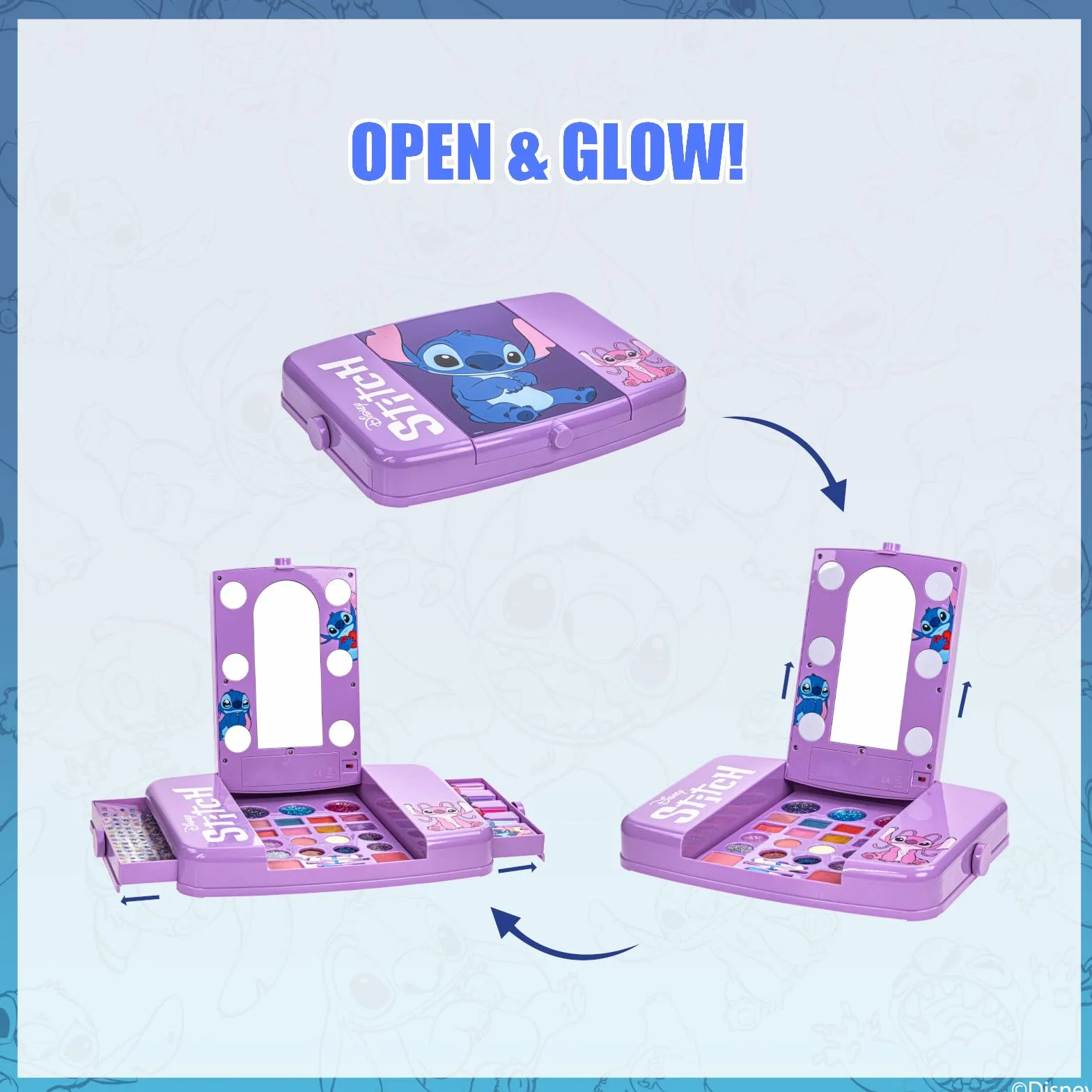 Stitch Set Maquillaje con Espejo Luminoso Gloss y Esmalte
