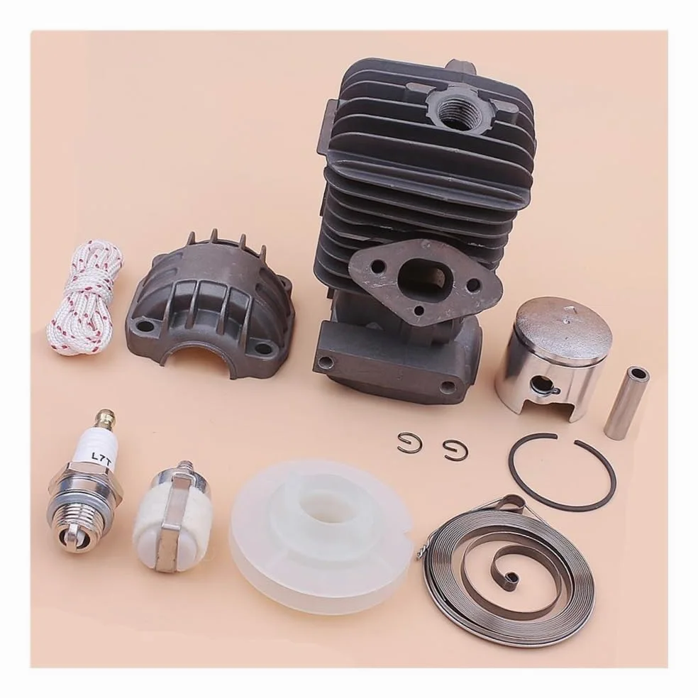 Kit de Base de cárter de Motor de pistón de Cilindro de 34 mm, Compatible con polea de Arranque de Retroceso de 25 CC, Resorte, Cuerda, bujía y Pieza de Motosierra.