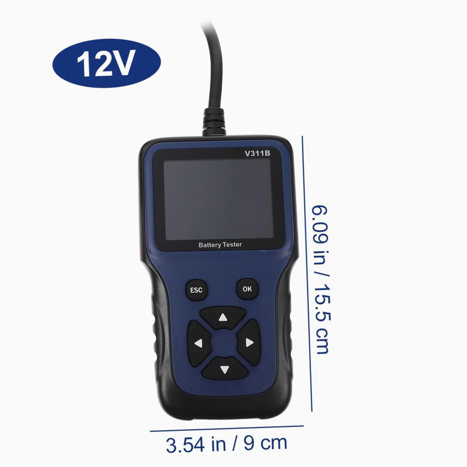 Comprobador de Batería de Coche 12 V de Plástico Pantalla | 9 Idiomas Seleccionables, Peso Ligero, Uso en Suministro de Coche, Analizador de Batería Automotriz