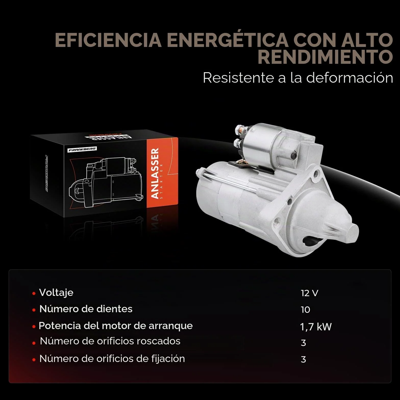 Frankberg Motor de arranque para automóvil Diesel 1,7 KW/12 V/10 dientes Compatible con X3 E83 Serie 3 Touring E46 Serie 1 E87 Serie 5 Touring E61 Serie 5 E60 Replace# 32801,D7G4