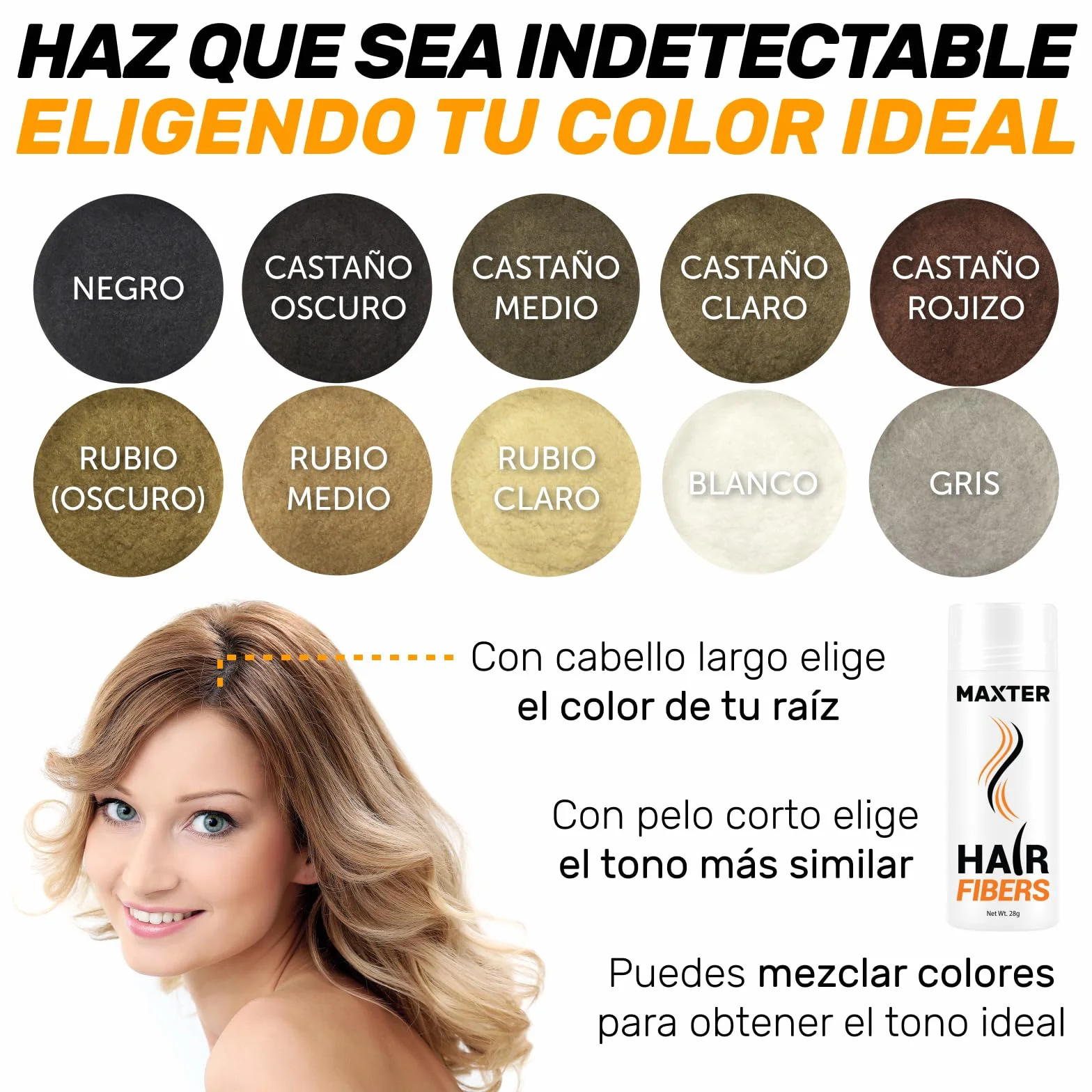 Maxter Microfibras Capilares Castaño Medio 100% Natural para Disimular Calvicie y Alopecia - Fibra Capilar Hombre y Mujer