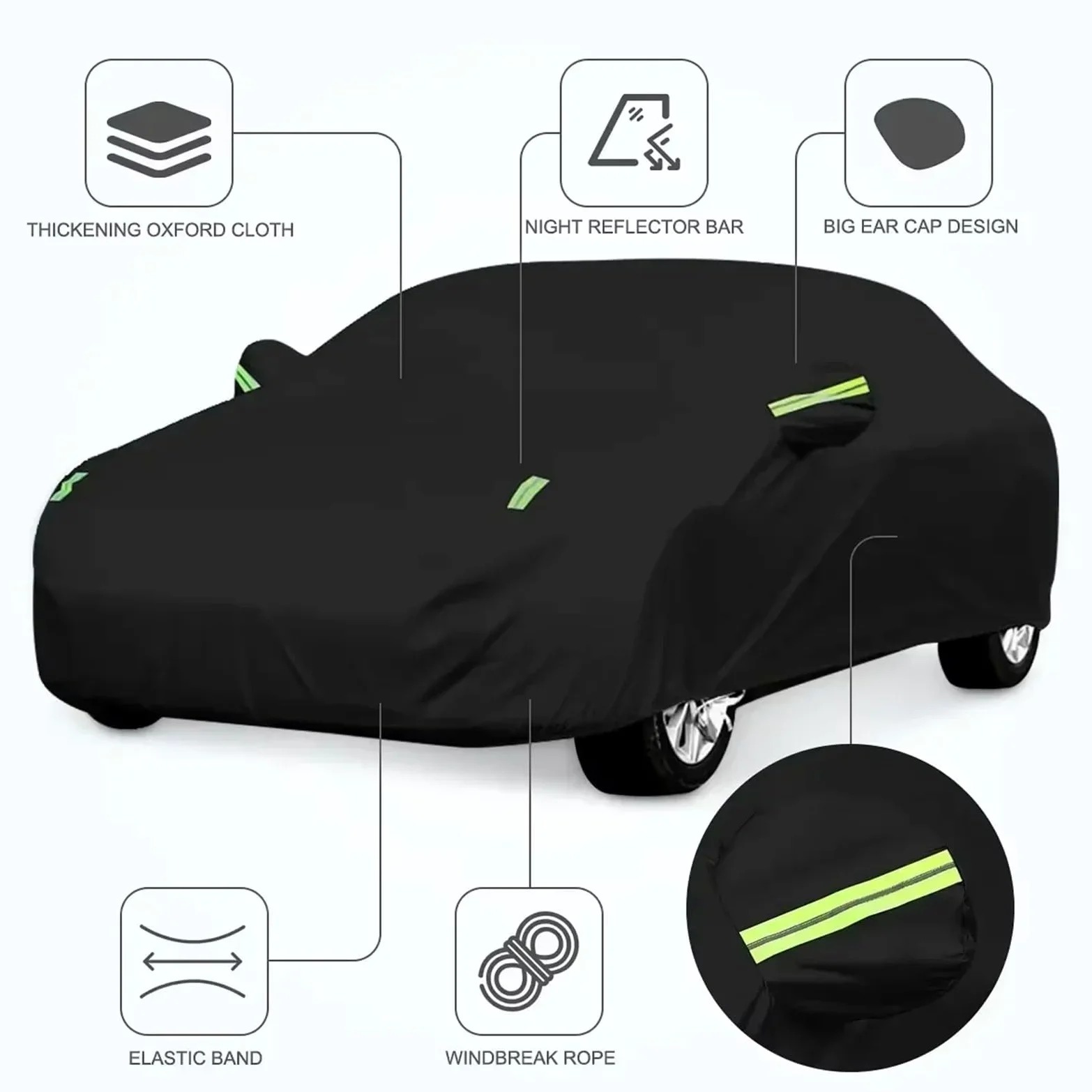 Funda de Coche Parasol Universal para Coche, protección contra el Polvo y el Sol, con Tiras Reflectantes, para Hatchback, sedán y SUV. Funda de Coche Exterior(XXL-5.3X2.0X1.50M,Silver)