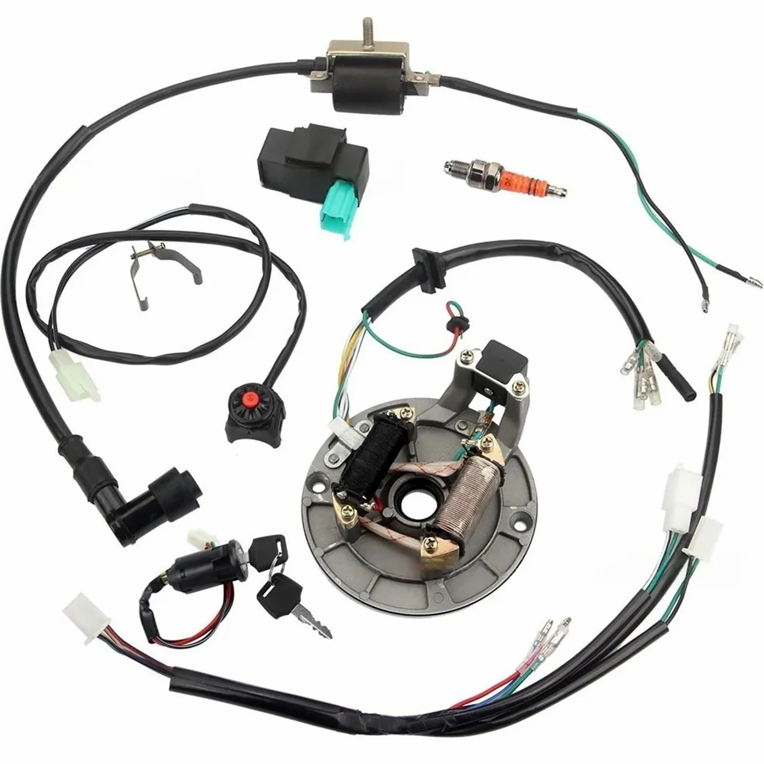para Motos De Cross 50 70 110 125 Y 140 CC con Motor 4 Tiempos Bobina Encendido CDI A7TC Bujía Interruptor Apagado Arnés Cables Kit Magneto Bobina para Motores
