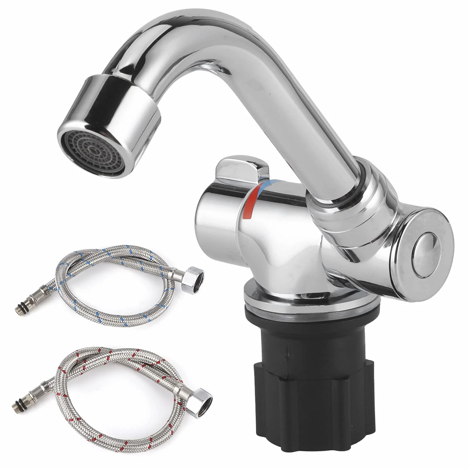 Grifo de Agua, Grifo de Cocina de Rosca G1 / 2in, Herramienta de Lavabo de Salida De Agua Fría Caliente, Aleación de Zinc 360 Grifo de Rotación Ajustable para RV Caravan Cocina Baño Autocaravanas