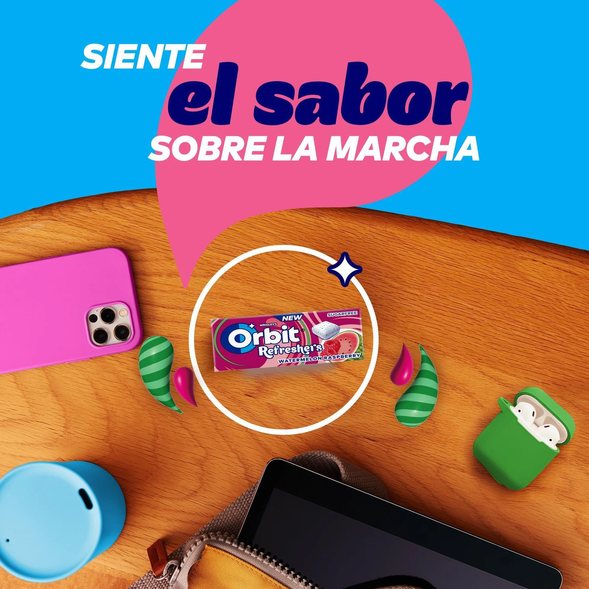 Orbit Refreshers Chicles sin azúcar sabor sandía y frambuesa, 16 paquetes
