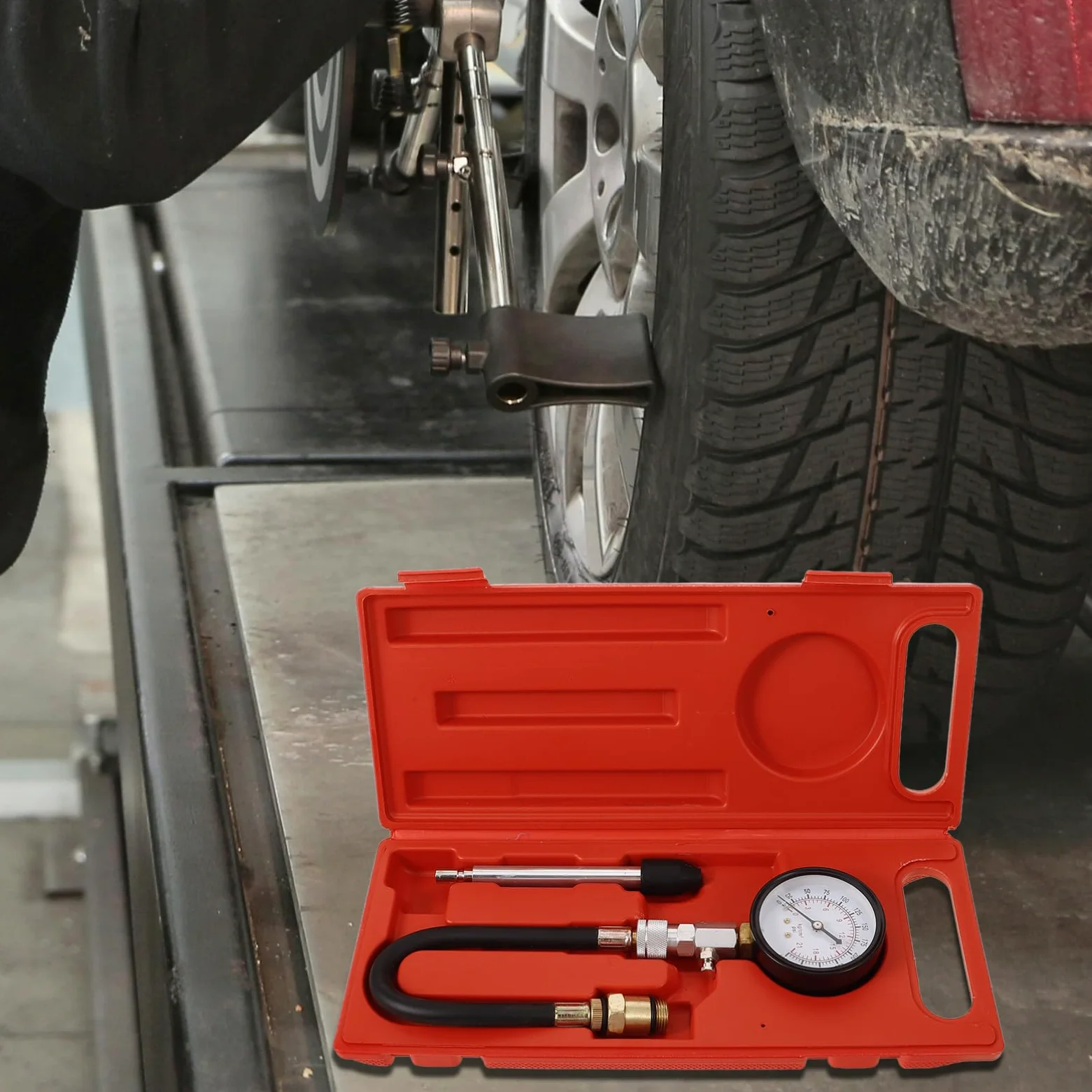 Kit de comprobador de compresión, juego de herramientas de prueba de presión para reparación de automóviles, 1 juego de comprobador de compresión, medidor de presión de cilindro de gasolina, herrami
