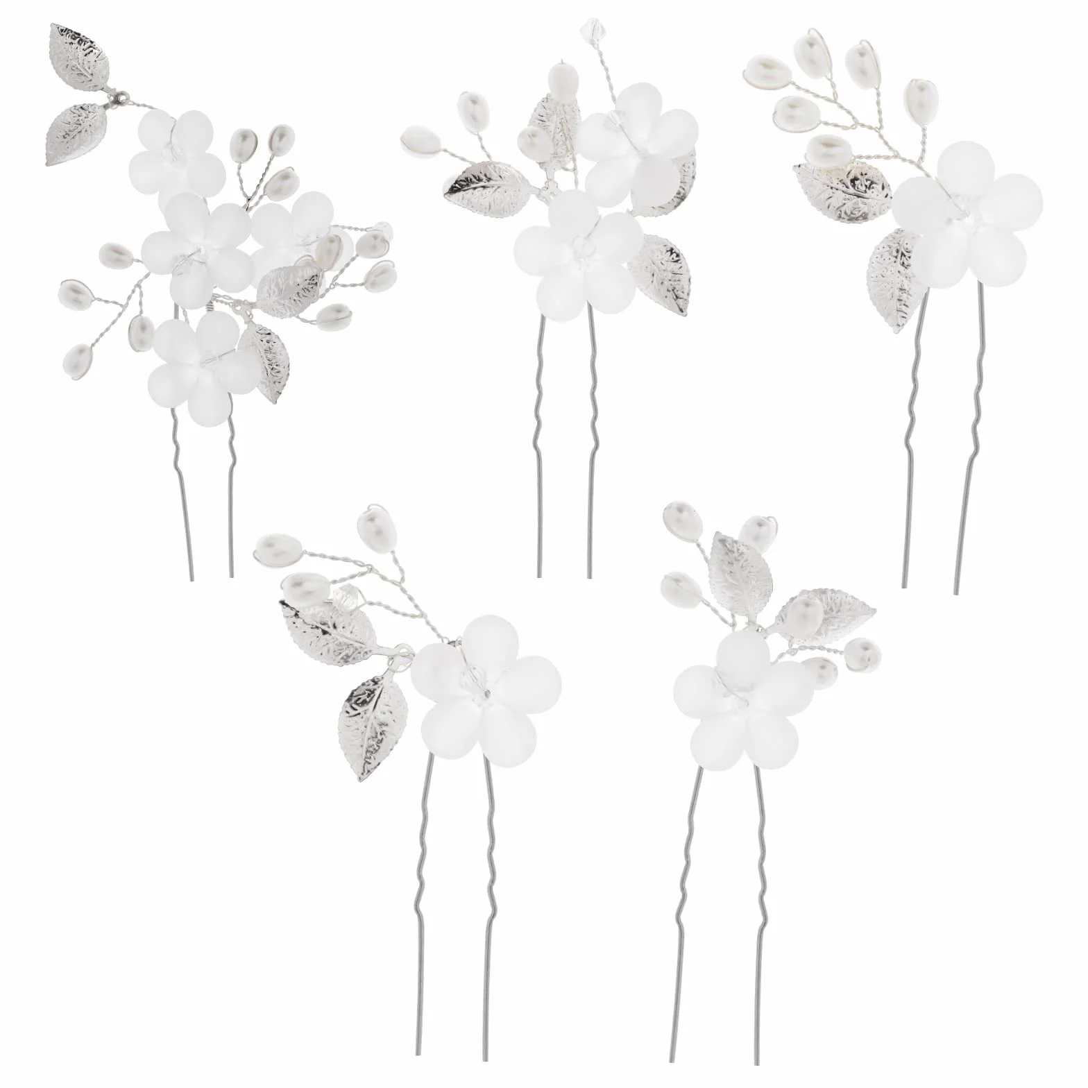 Lusofie 5 horquillas para el pelo con diseño de flores y perlas plateadas para bodas