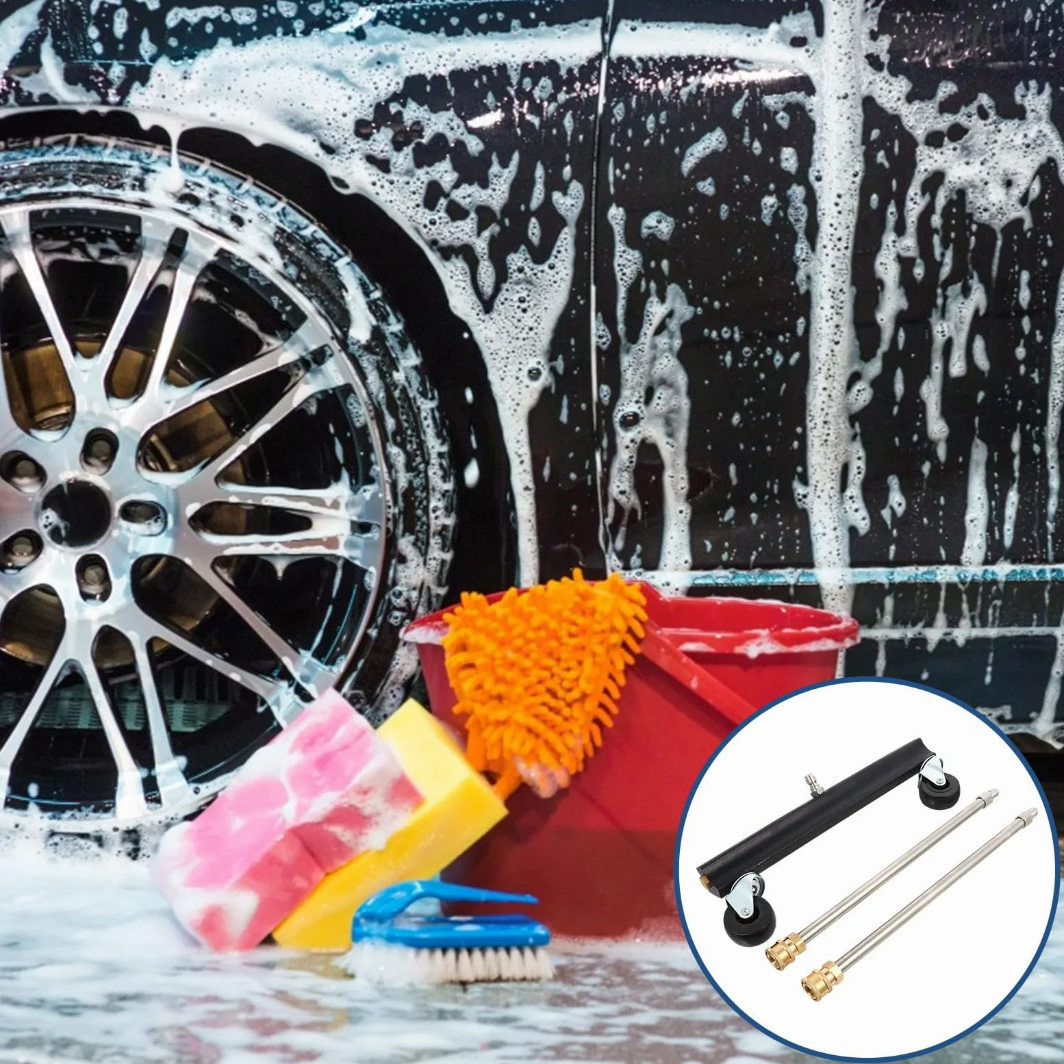 Toyvian Cepillo para Hidrolavadora para Bajos de Coche Rueda Giratoria | Boquilla de Lanza Larga, Acero Inoxidable y Latón, Diseño Rodillo, Limpieza de Chasis de Camión y Vehículo Comercial