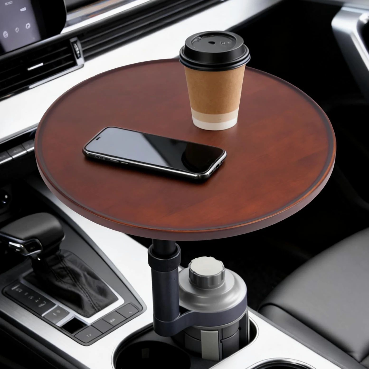 Xiake Bandeja de mesa de coche de 360 °, bandeja para coche y escritorio para portátil, universal, soporte para bebidas para coche, bandeja para aperitivos, compatible con Tesla Model Y/3, Ford F150