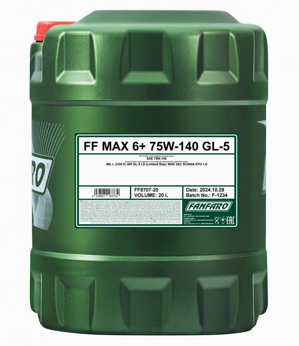 1 X 20L Fanfaro MAX-6+ 75W-140 GL-5 de Deslizamiento Limitado/Transmisión Manual Eje Aceite