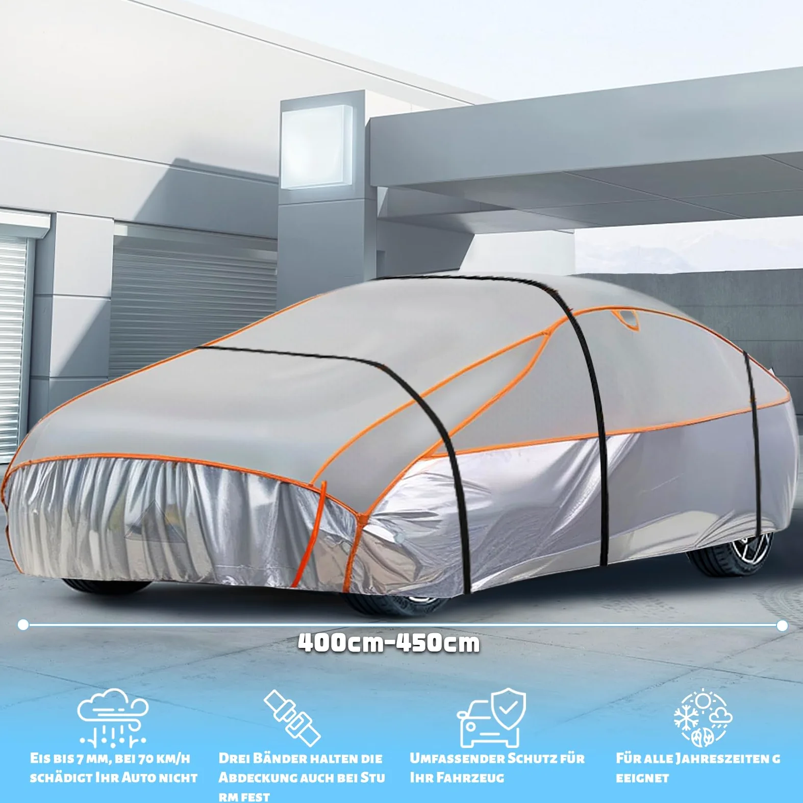 Funda Coche Exterior Antigranizo Cubierta Antigranizo 400 a 450 cm de Largo Funda Coche Antigranizo, Duradera Cubierta Anti Granizo.