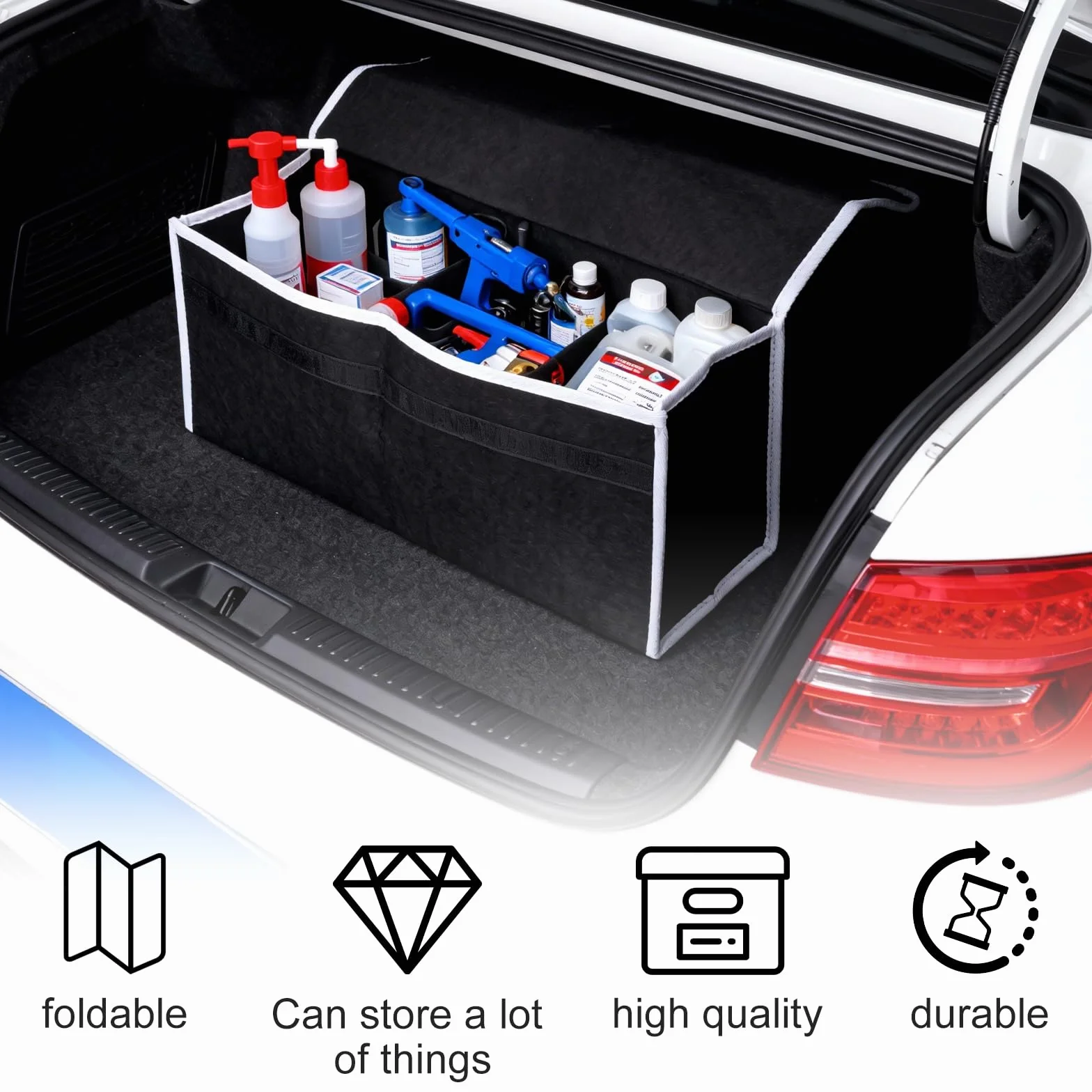 Organizador Maletero Coche Plegable Antideslizante Fieltro Grueso, Bolsa Multiuso Universal para Coche, Contenedor Salvaespacio Base Doble Estable, Material Ecológico sin Olor, 50×24×15 cm