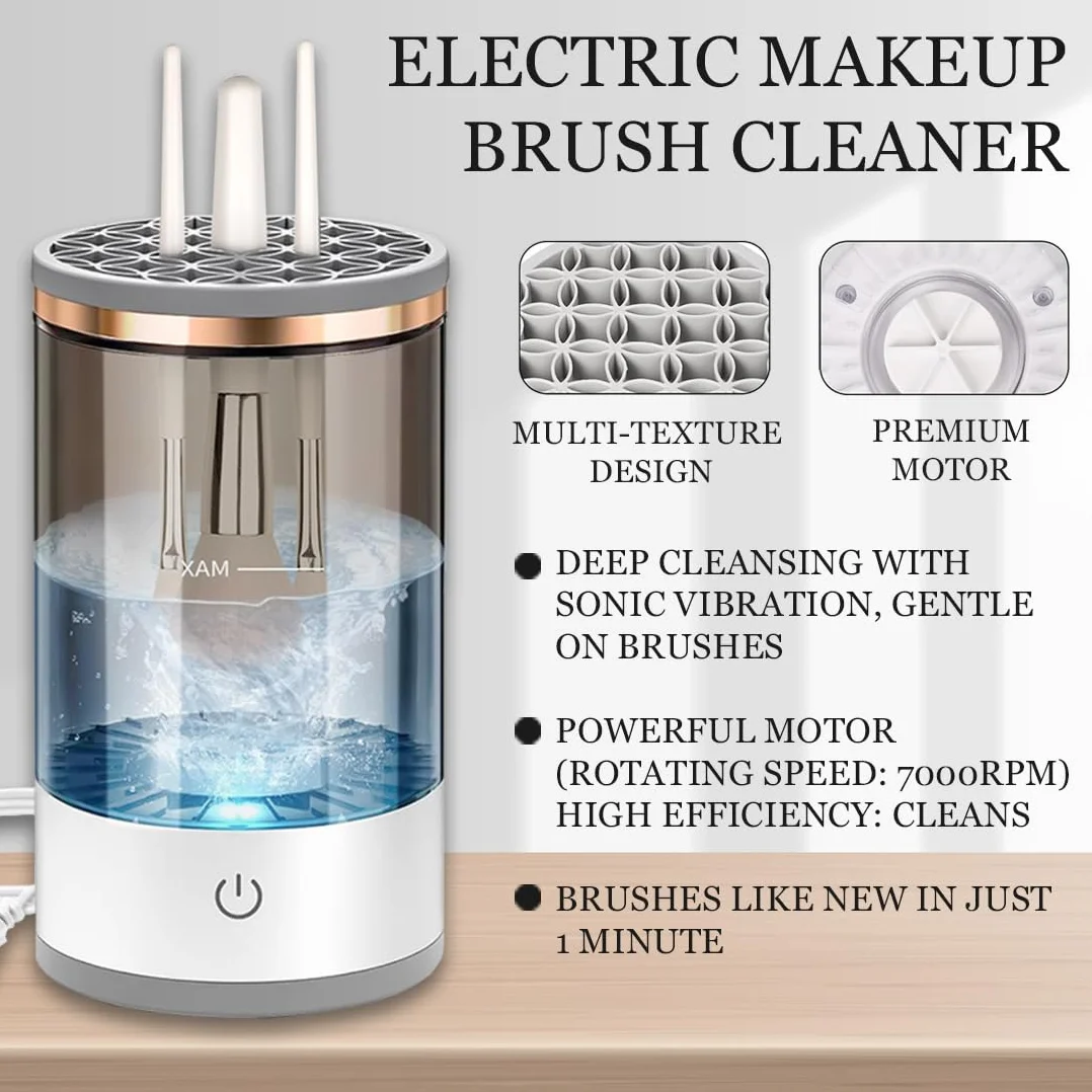 Limpiador de Brochas de Maquillaje Eléctrico 3 en 1 – Limpia y Seca en 30s USB Automático