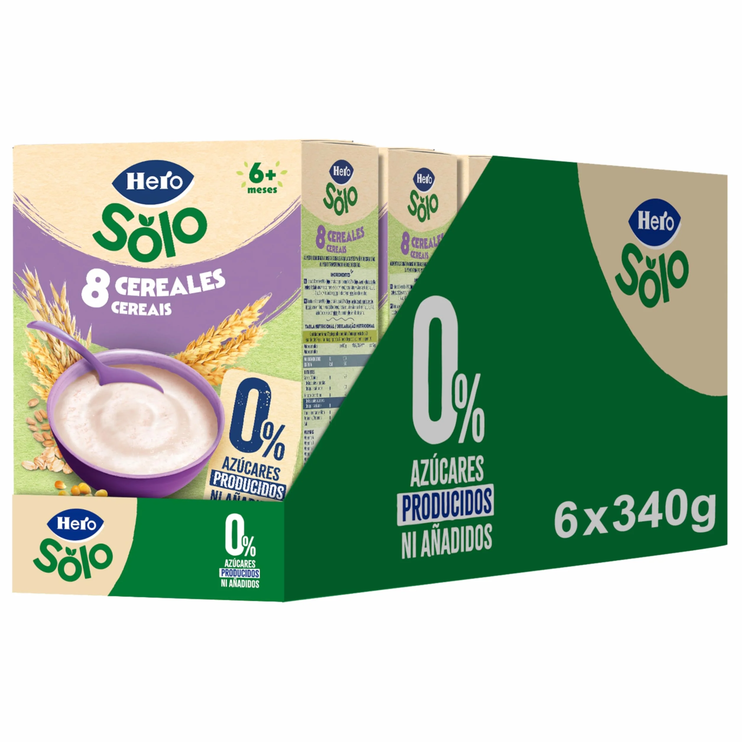 Hero Solo Papilla 8 Cereales Sin Azúcares Añadidos para Bebés a partir de 6 meses