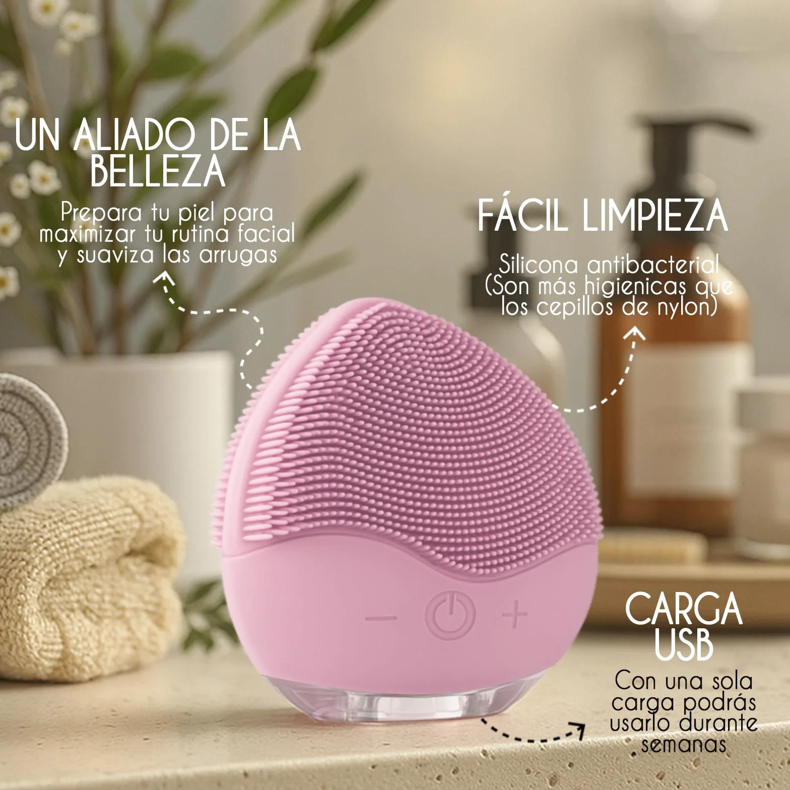 Attitude Cepillo facial limpiador eléctrico recargable de silicona resistente al agua IPX6