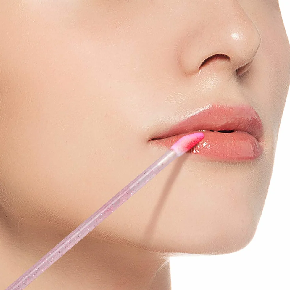 100PCS Cepillos Labios Desechables Maquillaje Labial Aplicador Rosa Mango Cristal
