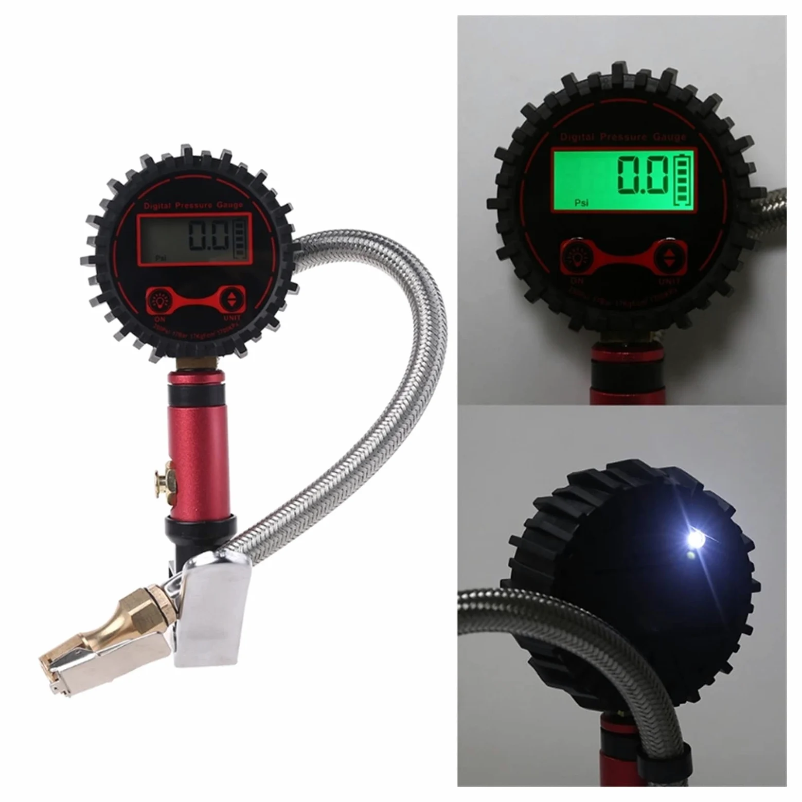 Inflador de neumáticos Digital con manómetro de 250 PSI, Esfera Luminosa de fácil Lectura LCD retroiluminada Digital