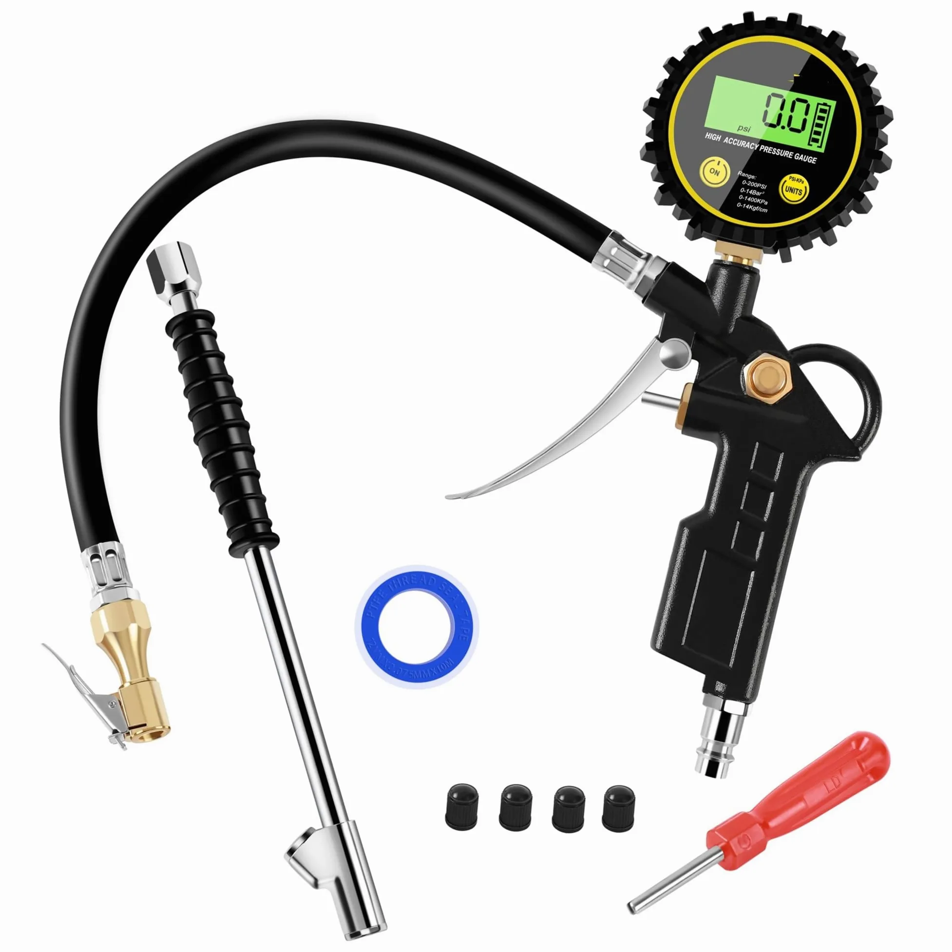 Manómetro de neumáticos Inflador De Neumáticos De Alta Resistencia, Herramienta De Aire, Inflador De Neumáticos Digital De 200 PSI, Manómetro Analógico, Accesorio De Manómetro