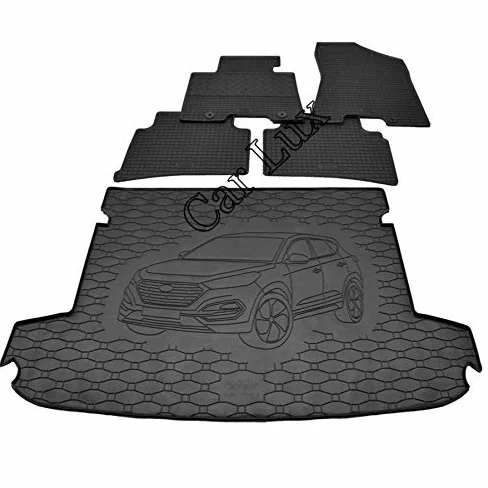 Car Lux DUO00658 - Alfombra Protector Maletero + Alfombrillas de Goma a Medida Conjunto para Tucson Desde 2015-