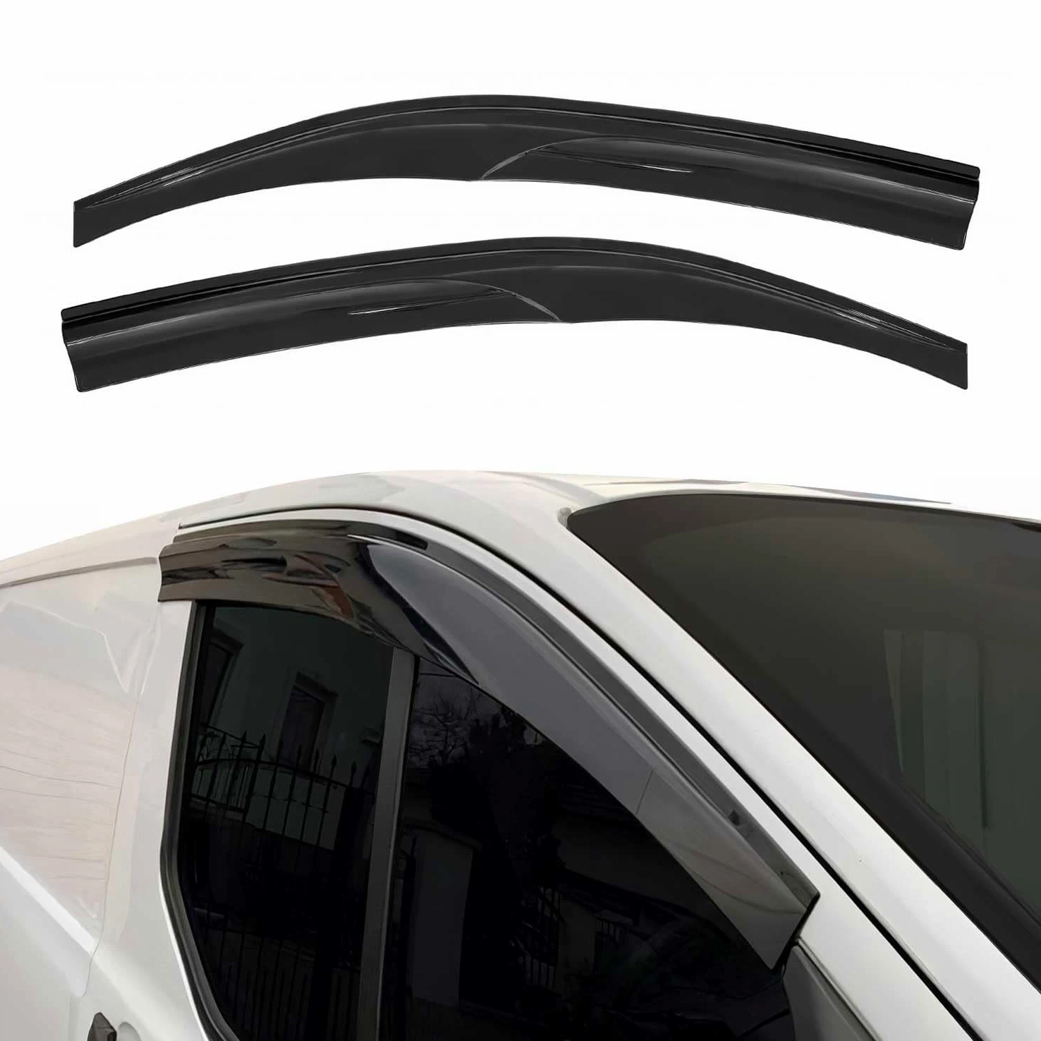 OMAC Deflectores Aire Compatible con Ford Transit Tourneo Custom 2013-2022 Acrílico Dunkel 2X