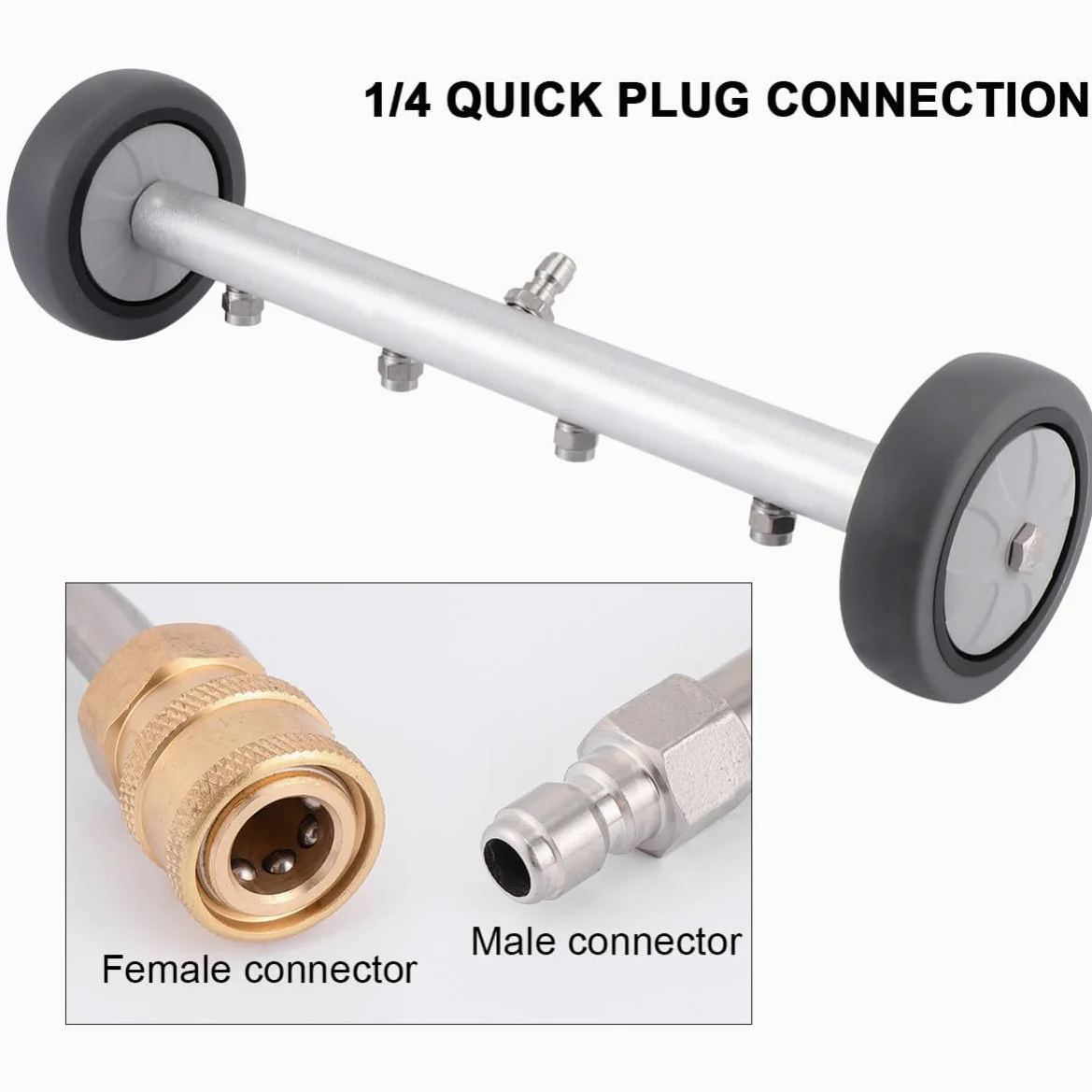 ifundom Cepillo de Limpieza para Chasis de Coche Conector Rápido 1/4 Pulg | Diseño de Rueda Giratoria, Acero Inoxidable y Latón, Uso en Chasis y Suelo, Limpieza a Alta Presión, sin Agacharse