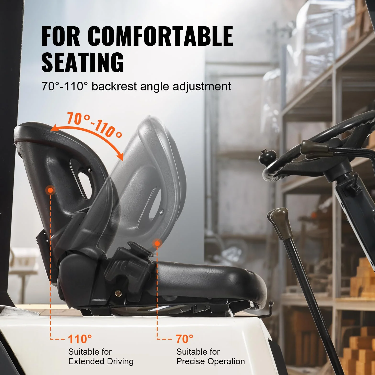 VEVOR Asiento universal para carretilla elevadora, asiento de tractor con respaldo de ángulo ajustable, microinterruptor y cinturón de seguridad, asiento envolvente para carretilla elevadora para exca