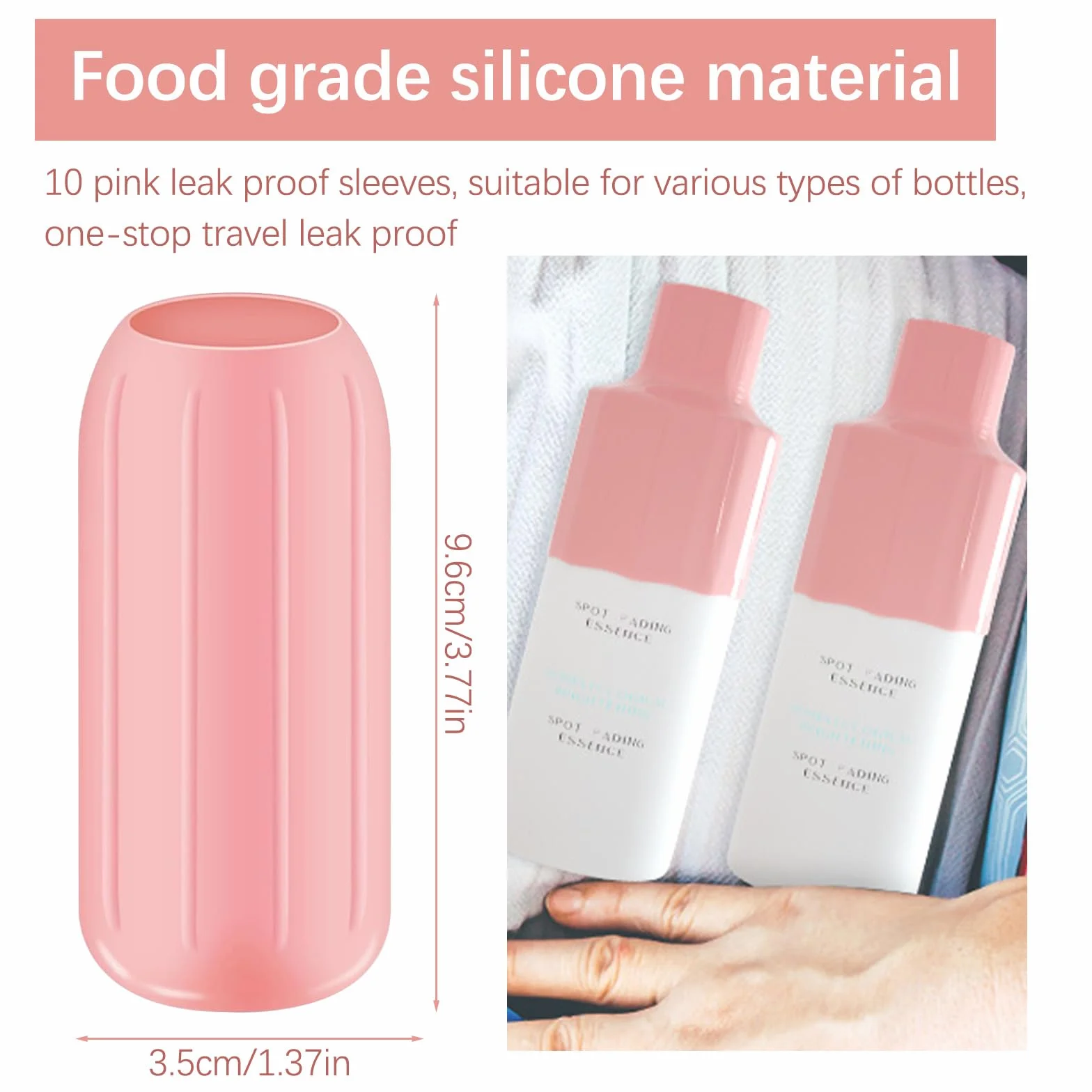 Fundas Elásticas de Silicona para Botellas de Viaje, Accesorios a Prueba de Fugas, Reutilizables (Rosa)