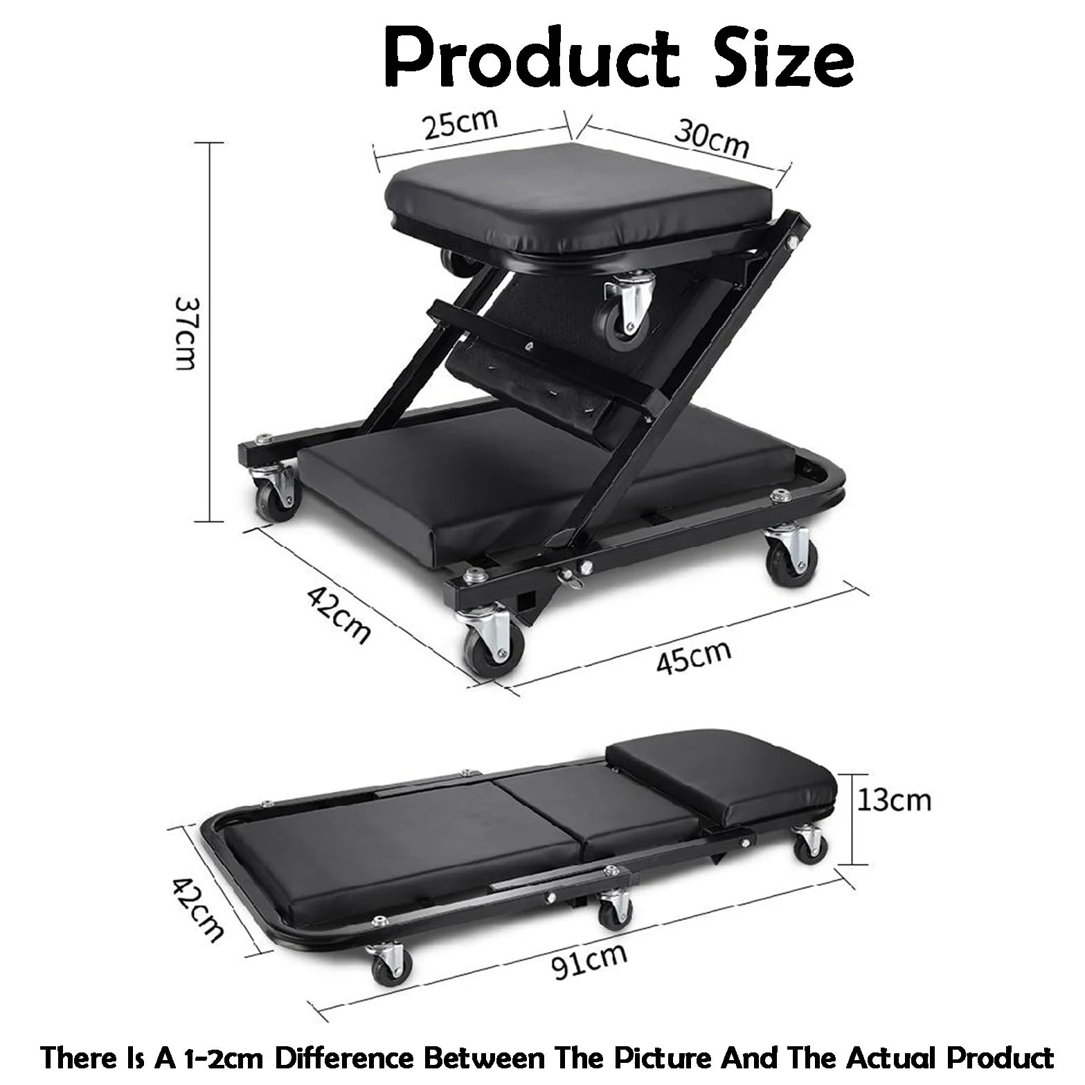 Asiento Rodante Plegable 2 En 1 En Forma De Z | Carro mecánico rodante con 6 ruedas for acostarse o sentarse for taller de reparación de automóviles