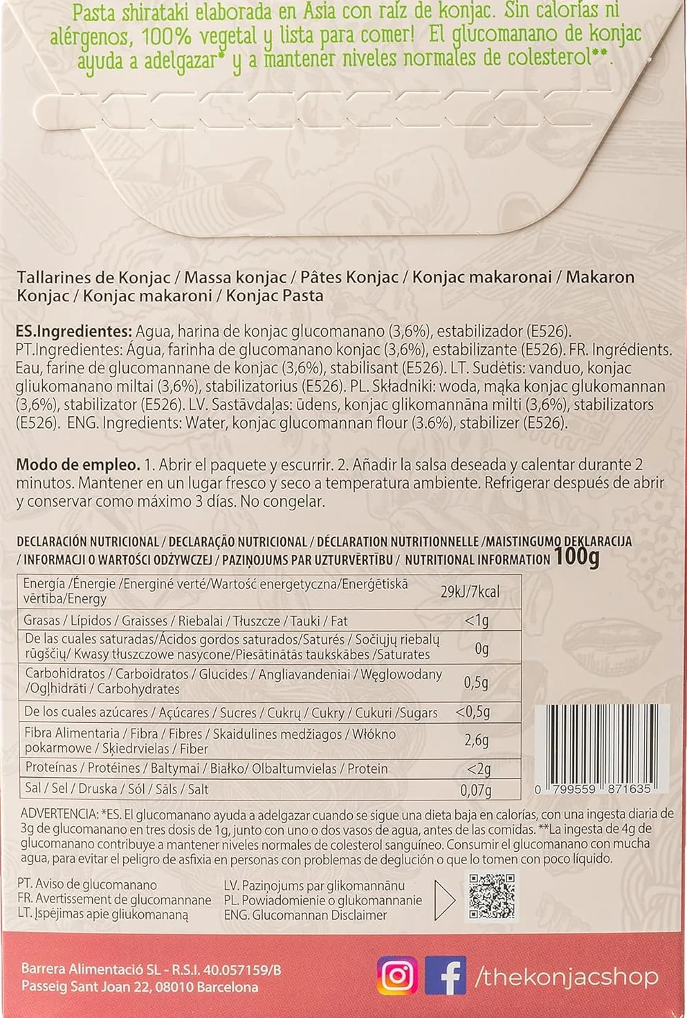 The Konjac Shop - Tallarines de Konjac 270g Shirataki Sin Gluten Bajo en Calorías y Carbohidratos Apto para Veganos y Dietas Keto (Paquete De 5)