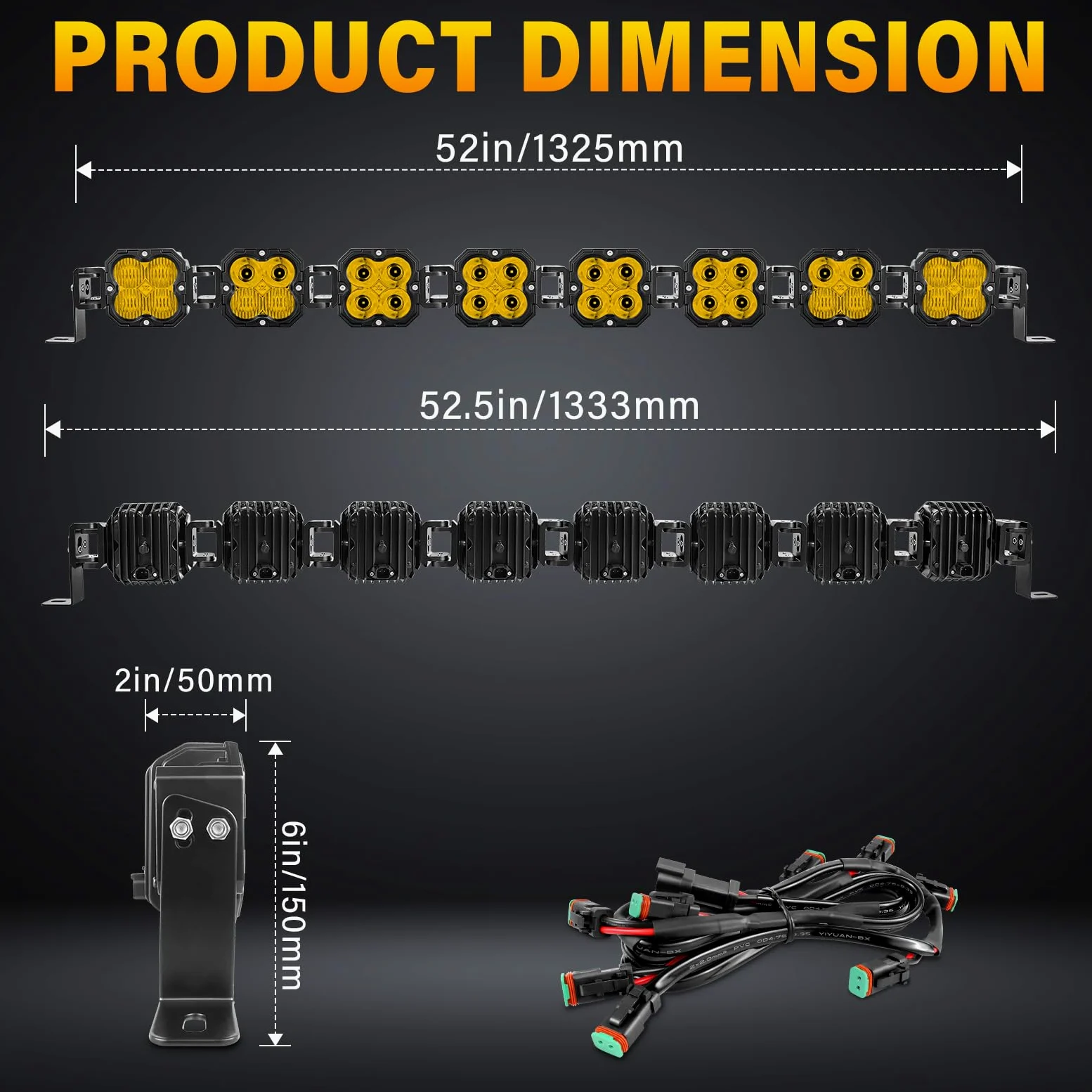 Willpower Barra de Luz LED 132 cm 52" 240W 20000LM Barras Luminosas LED 12V 24V Largo Alcance para 4x4 Tractor Coche Camion Barco Offroad, 3500K Amarillo, IP67 Impermeabile