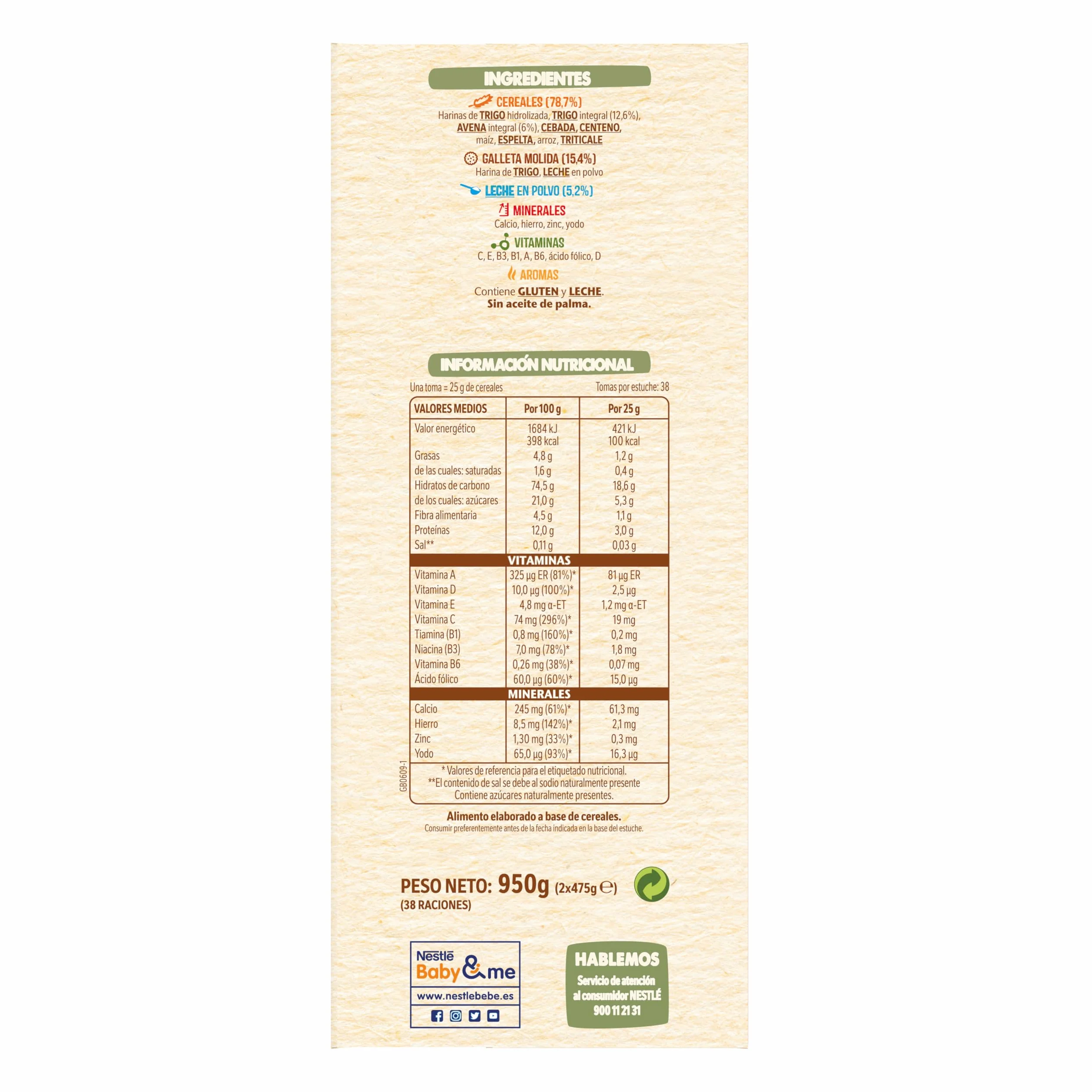 Nestle Papilla 8 Cereales con Galleta, 950 g