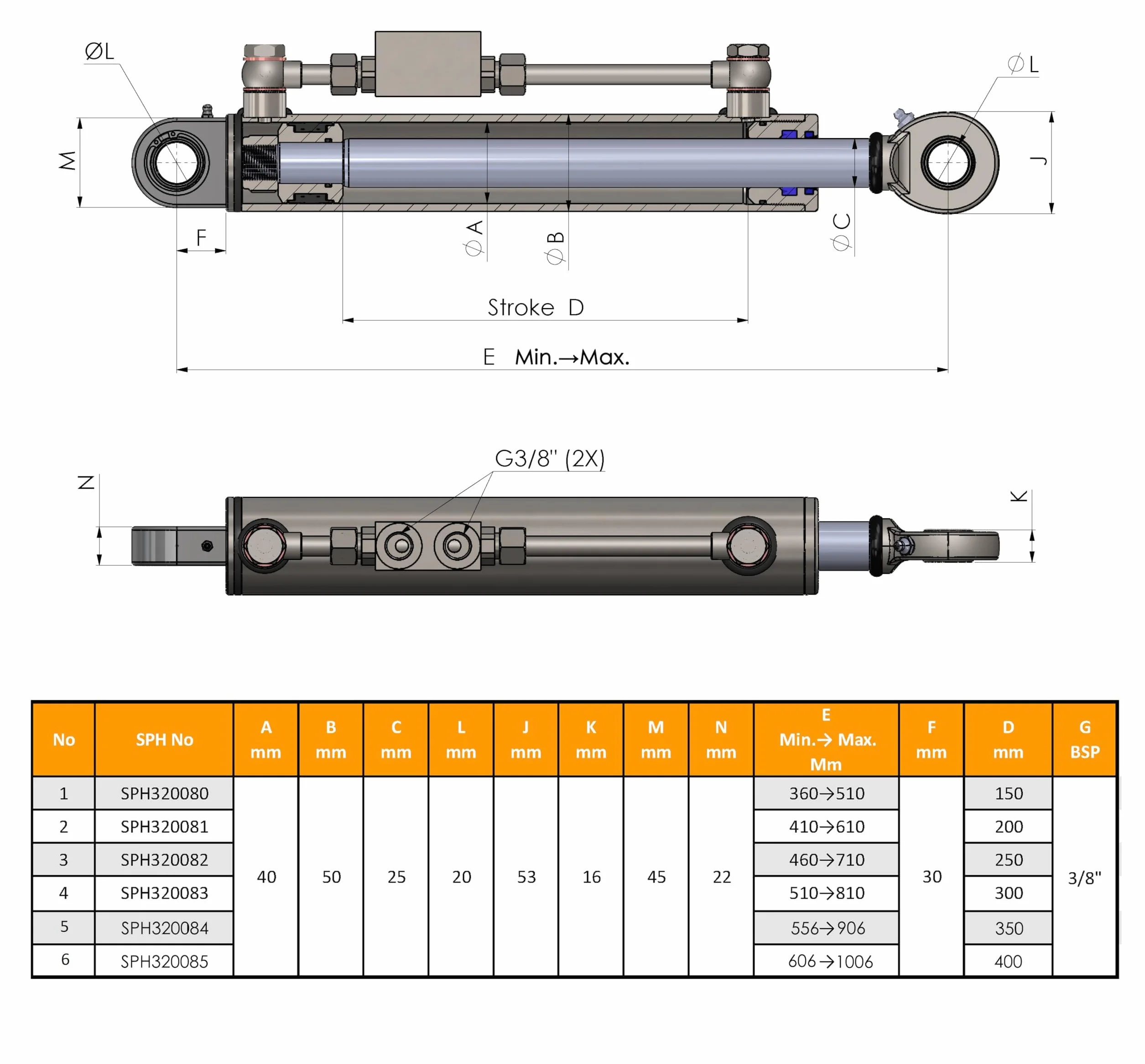 Tercer Punto Hidráulico Cat. 1-1 (460-710 mm) con Bloque de Bloqueo y 2 Mangueras