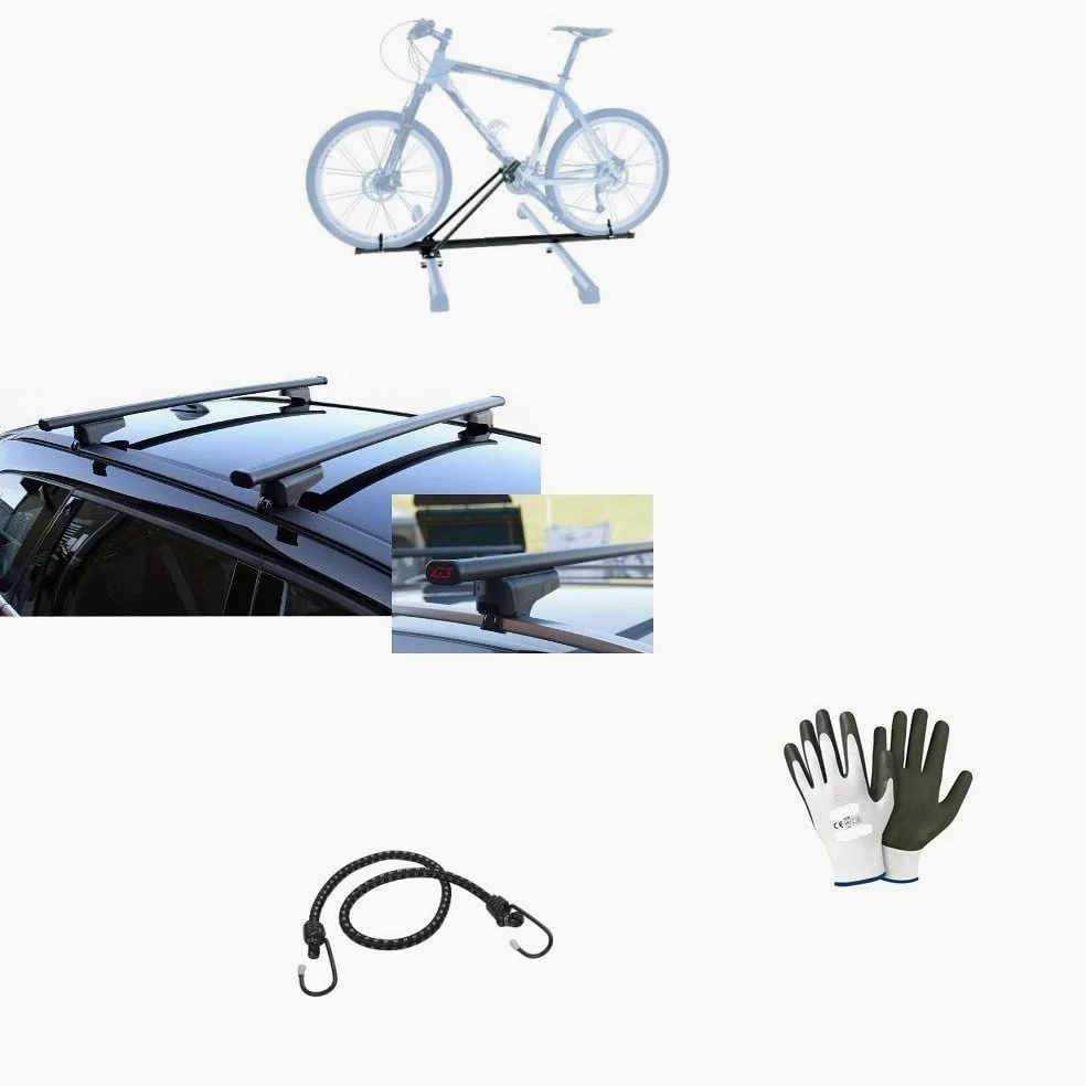 Compatible con Toyota RAV 4 5P 1999 Barras portaequipajes para techo de coche de 110 cm + Portabicicletas de techo soporte bicicleta coche para 1 bicicleta Barra para realzar tanto altos como bajos.