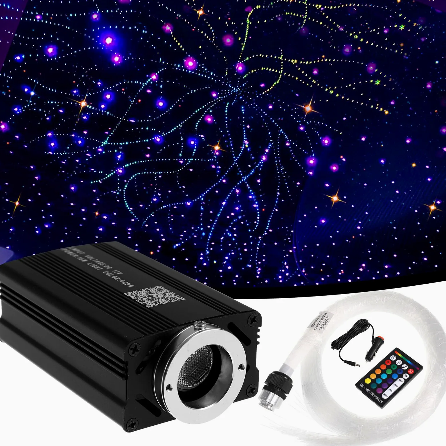 SOLUSTRE Kit De Luces Interiores De Coche Fibra Óptica 500 Piezas, Sistema Iluminación Techo Led Multicolor, Compatible Automóviles, Decoración Ambiental para Uso Nocturno, Piezas Abs y Aluminio