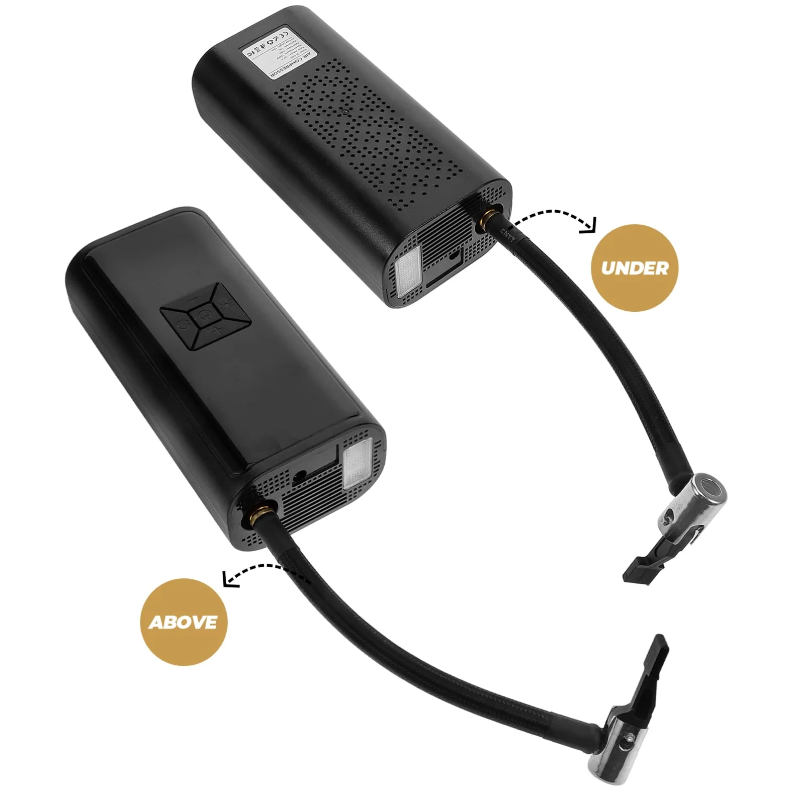 PRETYZOOM Bomba de Aire Portátil Compacta para Neumáticos de Bicicleta | 1 Juego, Negro Abs, 3 X 1500mah, Presión 3-150psi y Precisión ±1.5psi, 60w 7.4v