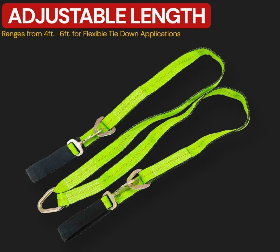 Mytee Products Correa de Brida en V de 2 Pulgadas x 4 pies con Ganchos a presión con Manga Cordura y Correas de Eje, Anillo en D Medio, para Transporte de automóviles, rollback, Cama Plana, camión de