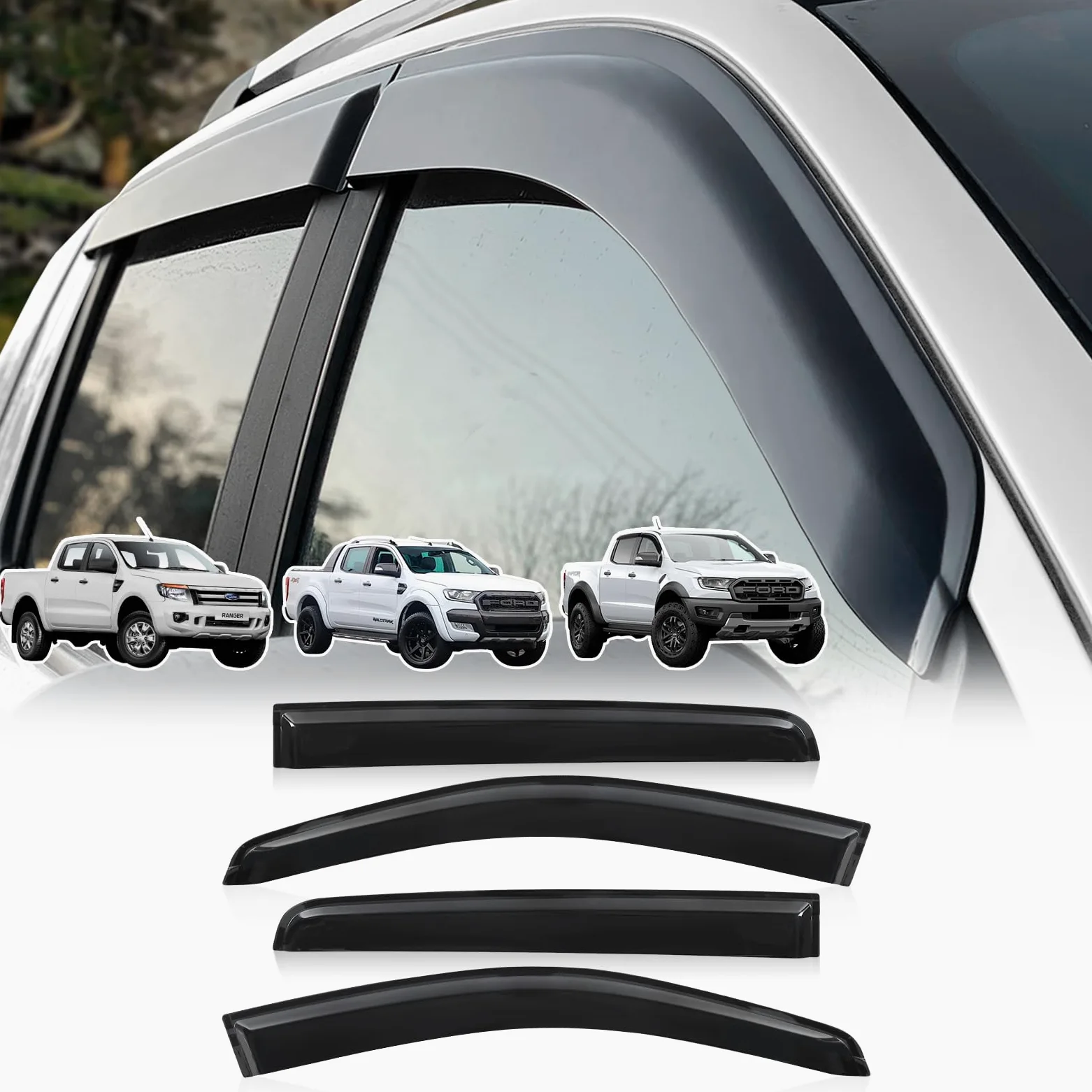 Deflectores de Viento para Ford Ranger 2012-2022 XL XLT Wildtrak Limited Platinum Raptor T6 T7 T8 MK1 MK2 MK3 Doble Cabina