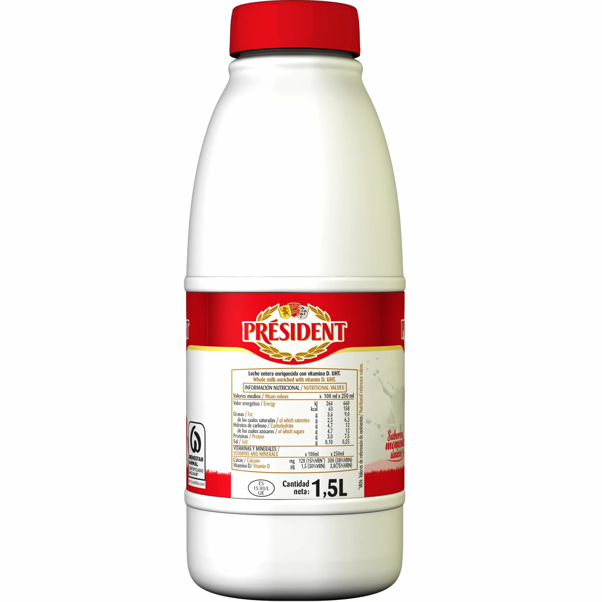 Président Leche Entera Bienestar Animal UHT Pack 6 x 1,5L