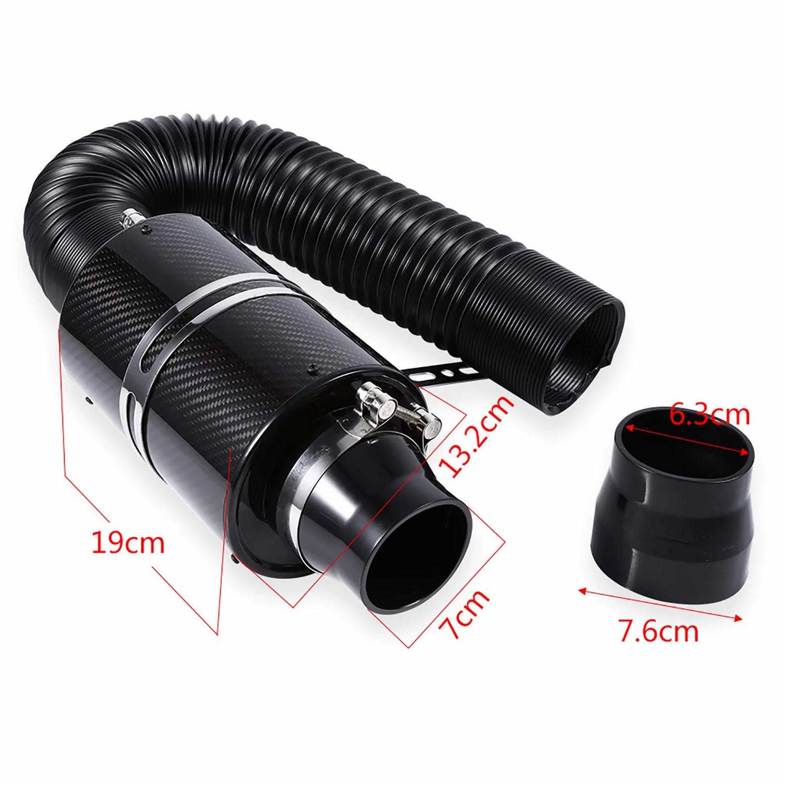 VOBOR Kit de Filtro de Admisión, 3'' Filtro de Aire Cerrado de Fibra de Carbono Kit, Filtro de Aire Alto Flujo para Automóvil