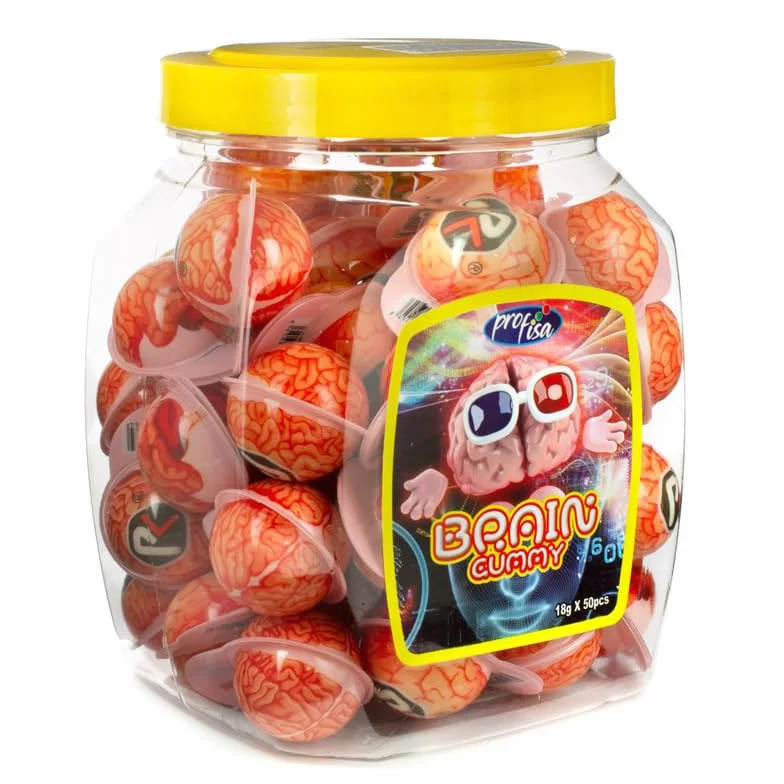 Gomas Rellenas Brain Gummy 50 Uds – Caramelos de Goma con Forma de Cerebro y Relleno Líquido Ácido