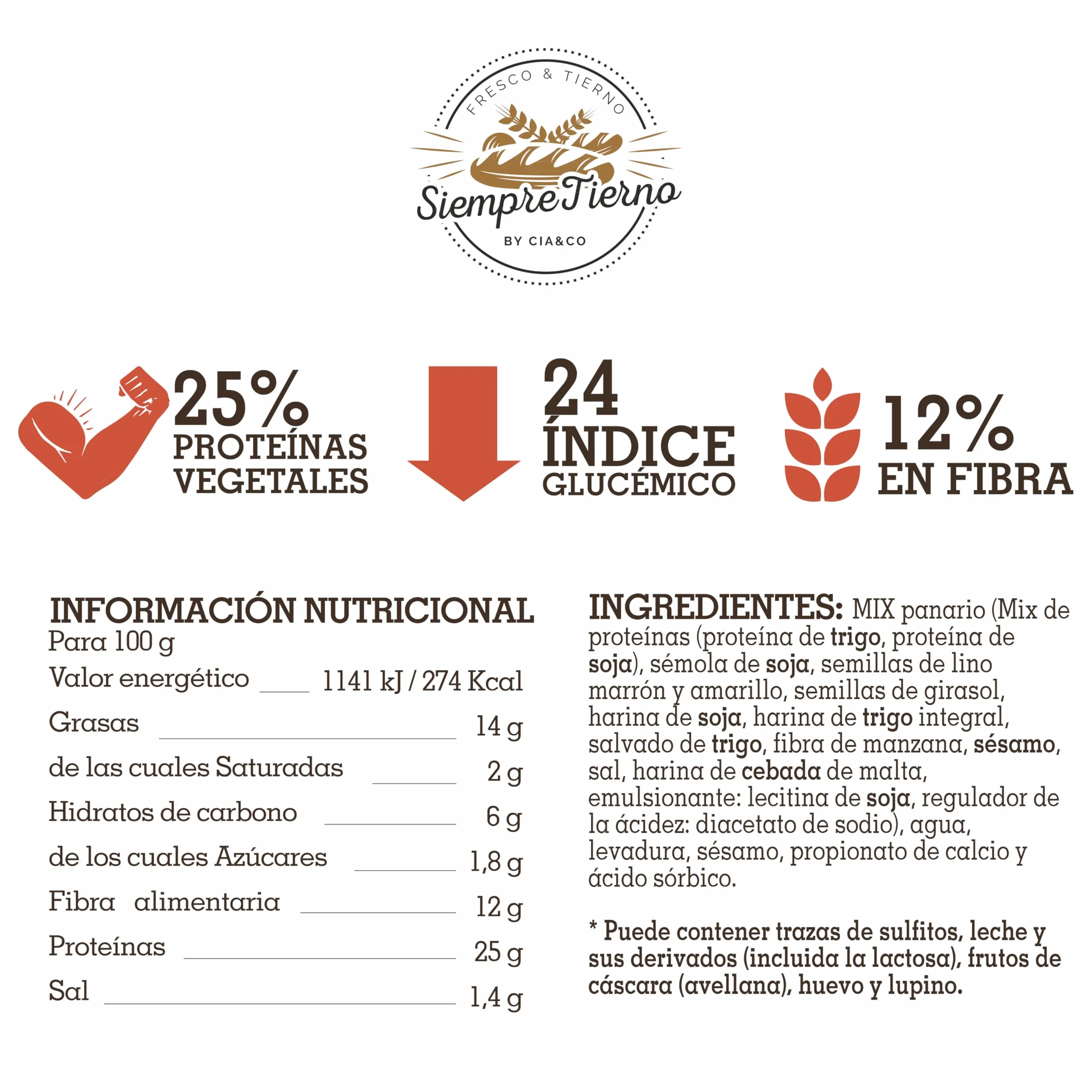 Pan Proteico SiempreTierno XXL 500g Bajo en Carbohidratos 25% Proteínas Keto